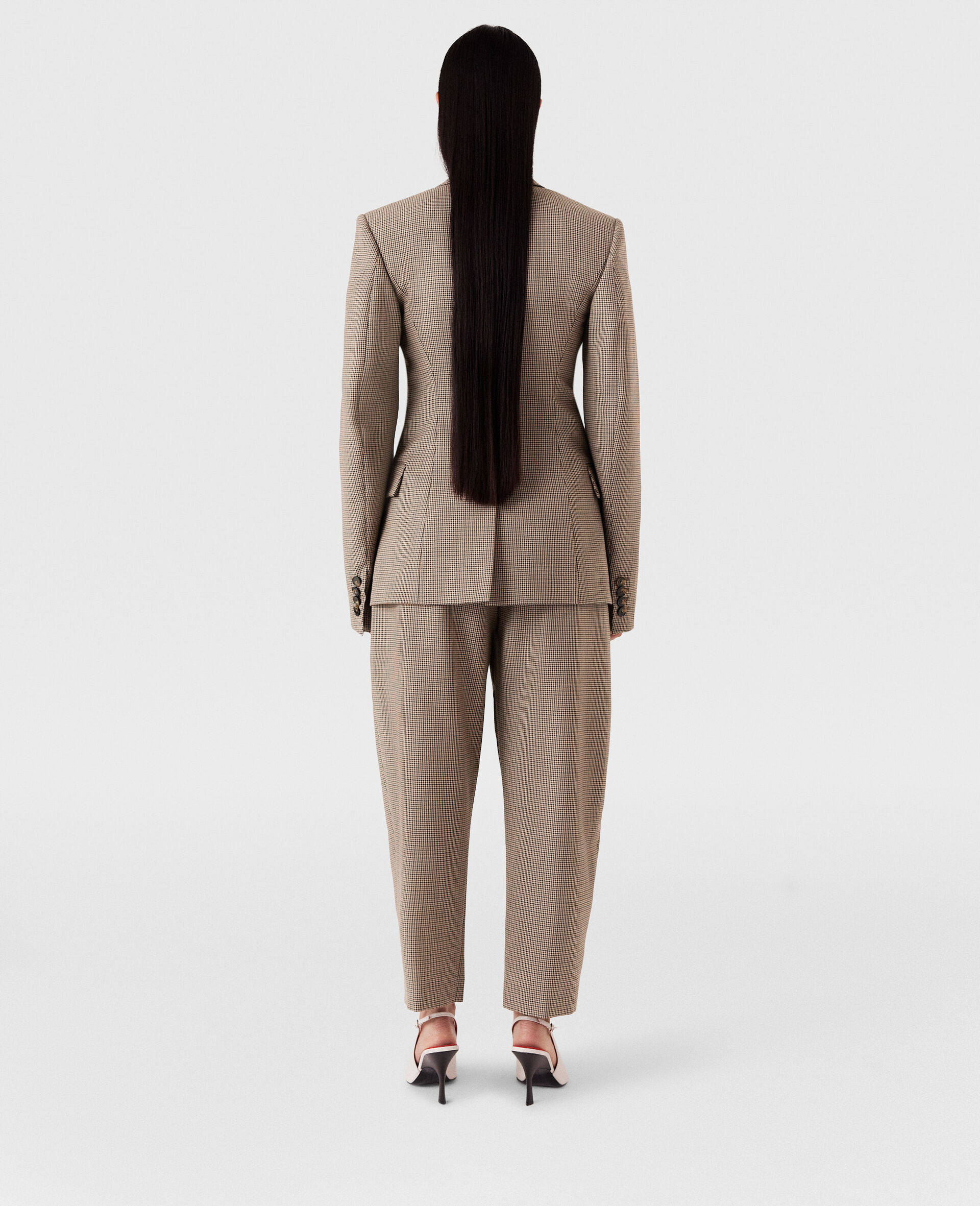 Pleated Houndstooth Wool Trousers-Brown-large image number 4