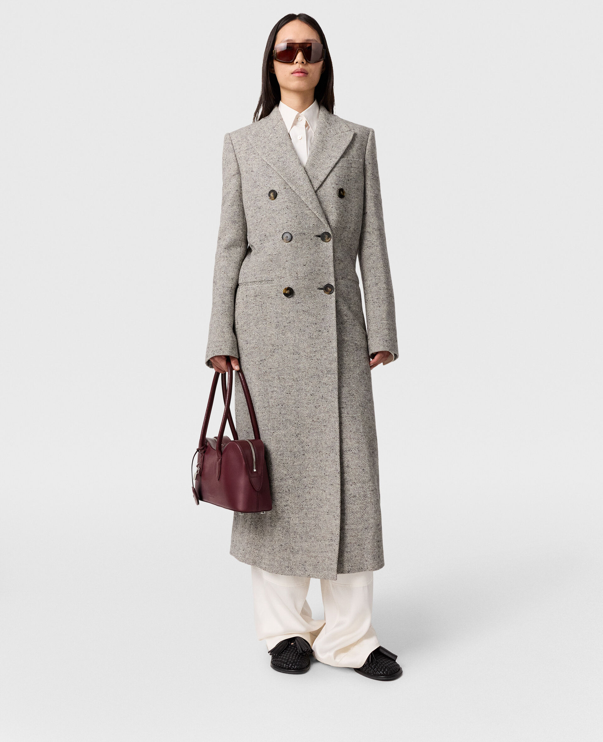 Manteau long croise en tweed-Gris-large image number 5