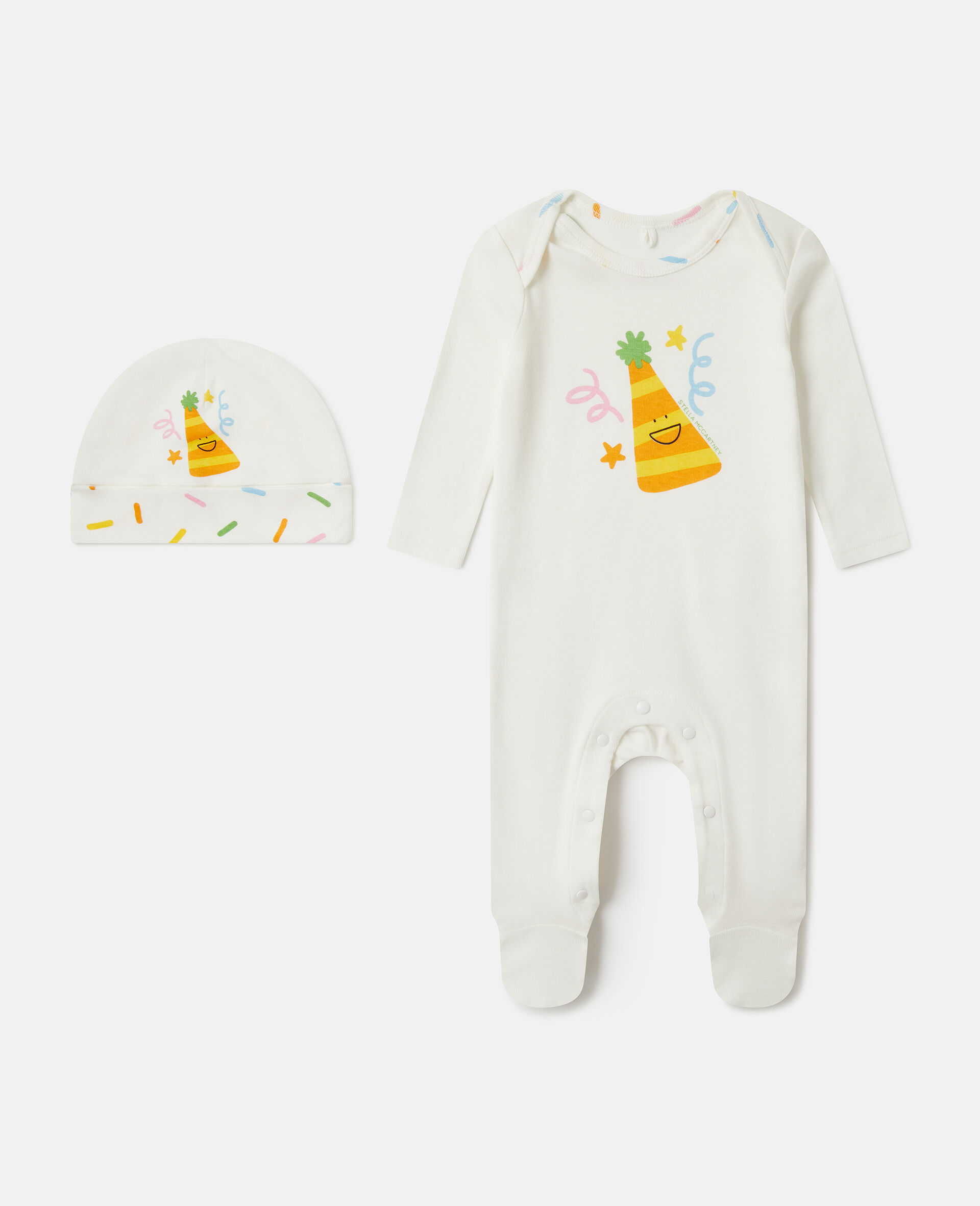 Party Hat Print Hat And Romper Set-White-large image number 2