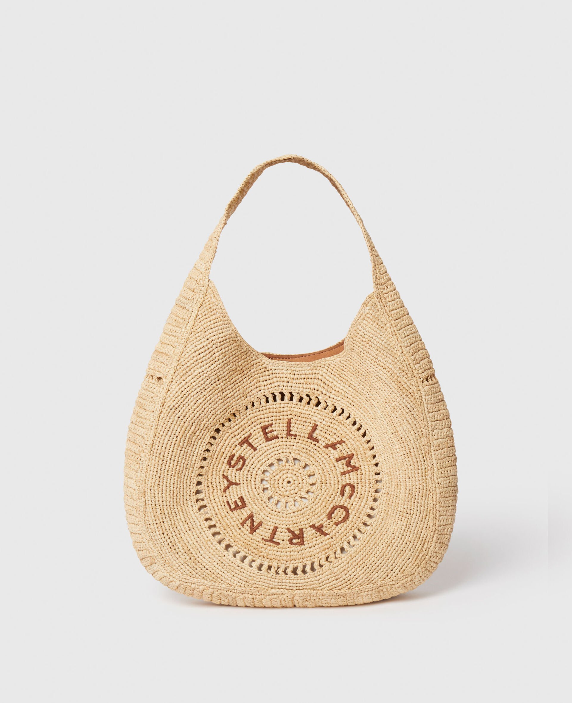 Logo Raffia Slouchy Medium Tote Bag-Beige-large image number 0