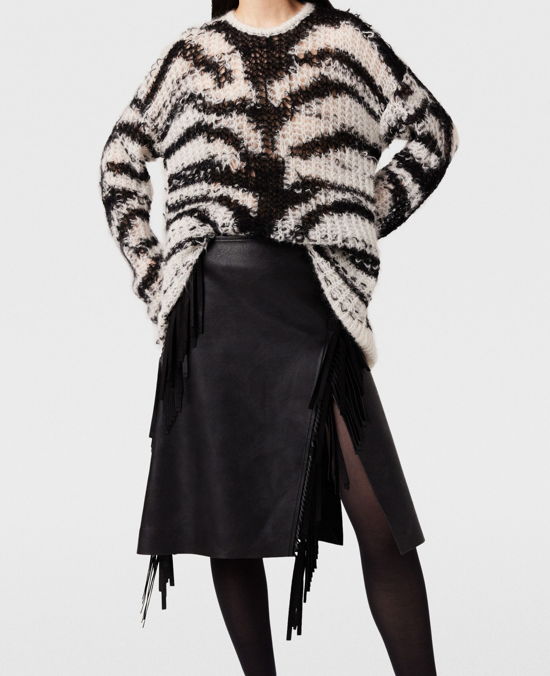 Fringe Alter Mat Midi Skirt-Black-large image number 3