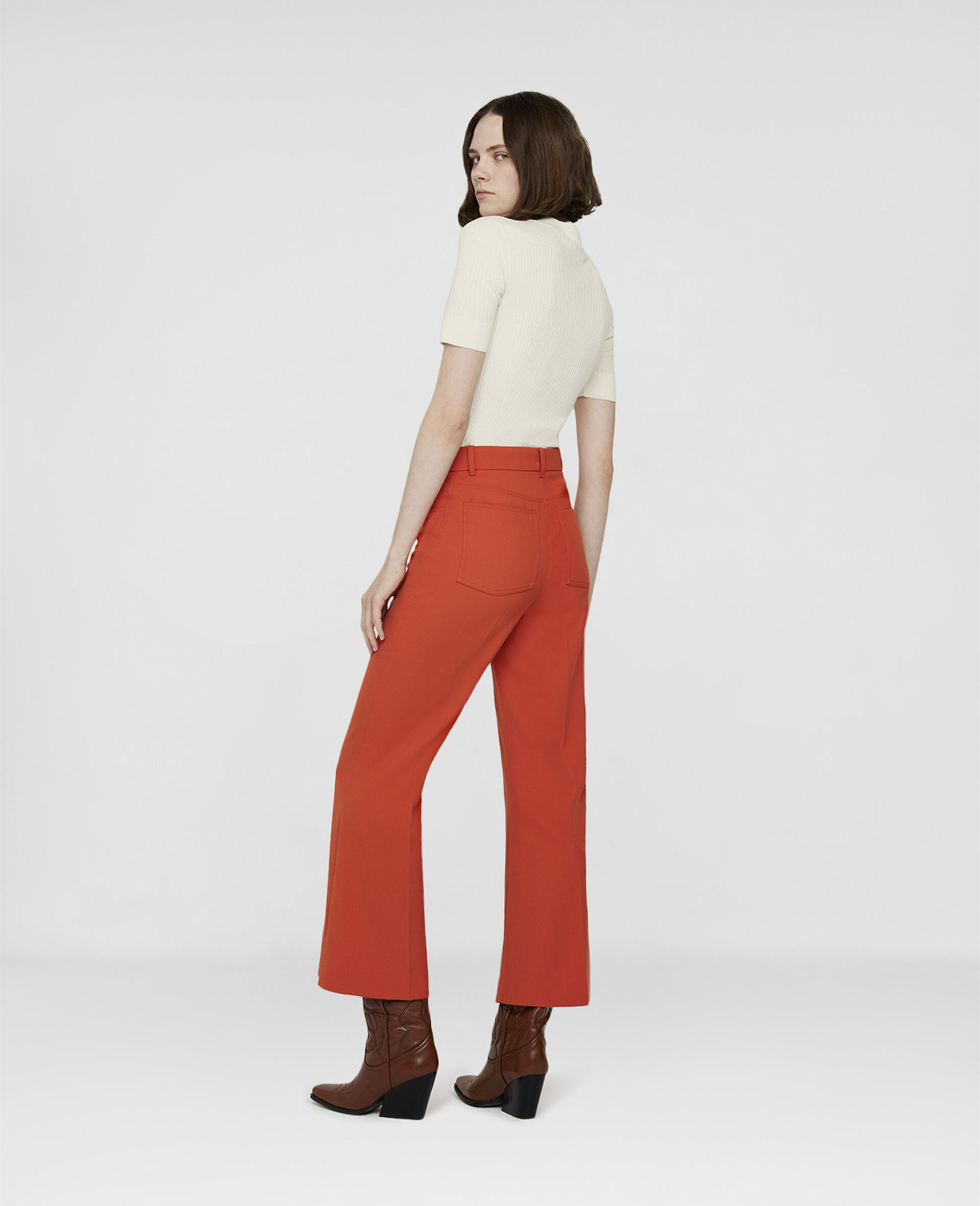 Twill Kick-Flare Tailored Trousers-Orange-large image number 2