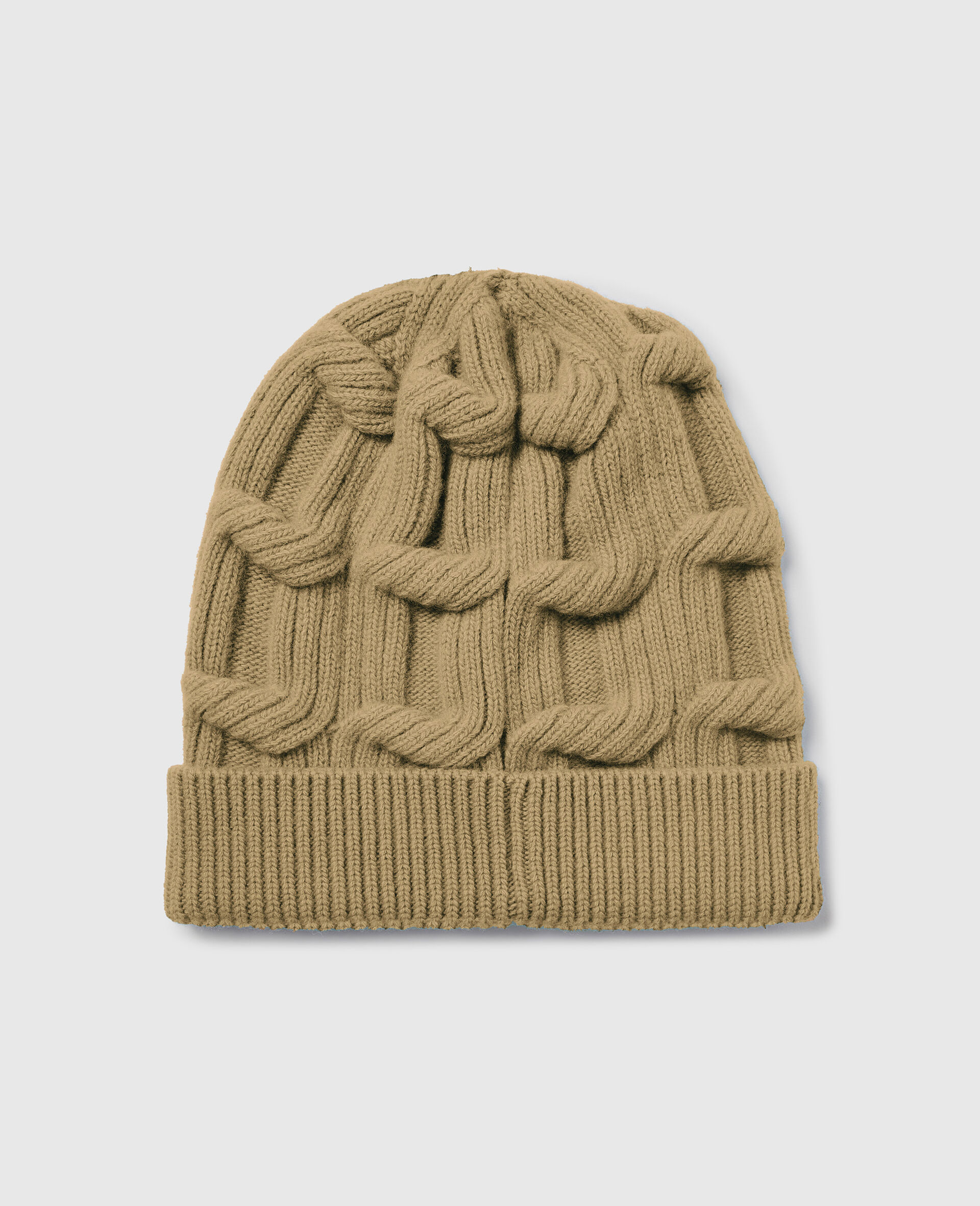 Falabella Beanie aus Zopfmusterstrick-Beige-medium