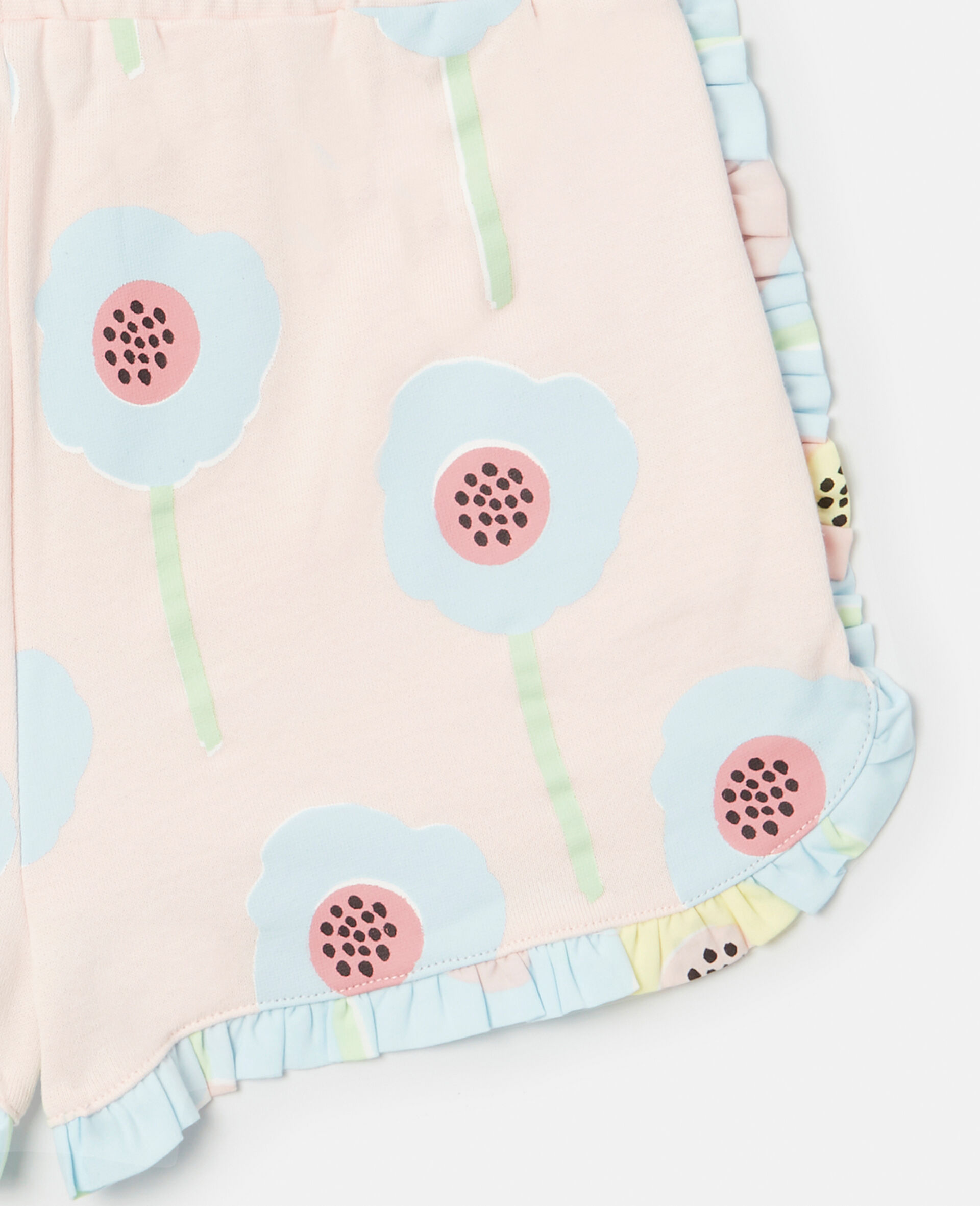 Flower Print Frill Trim Sweat Shorts-Pink-large image number 1