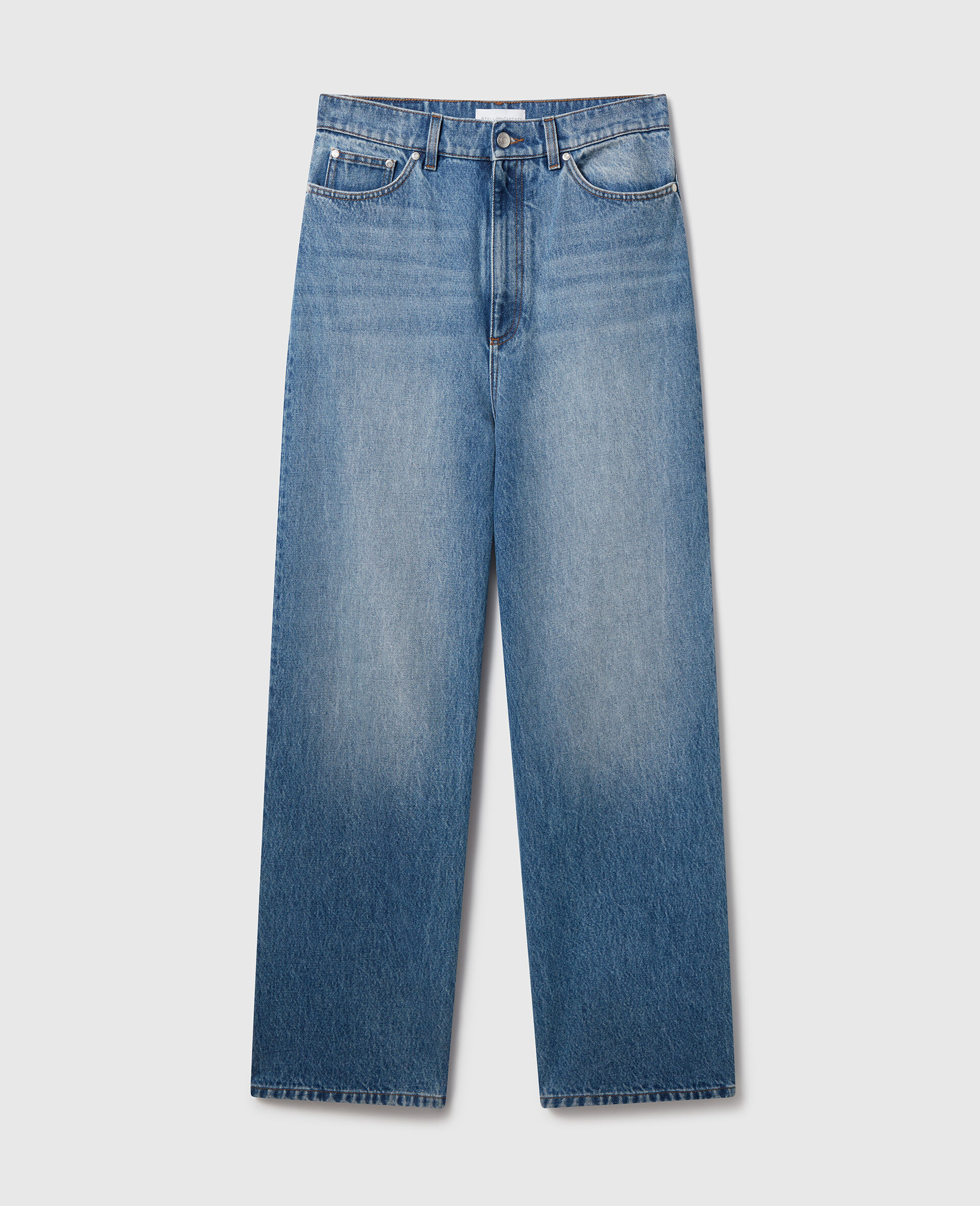 Jean large à taille haute en denim délavé-Bleu-large image number 0