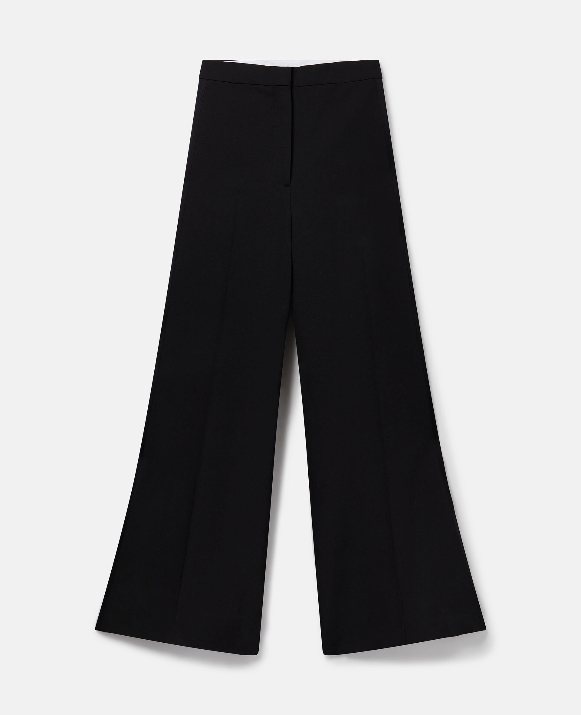 Pantalon large plissé en laine à taille haute-Noir-medium