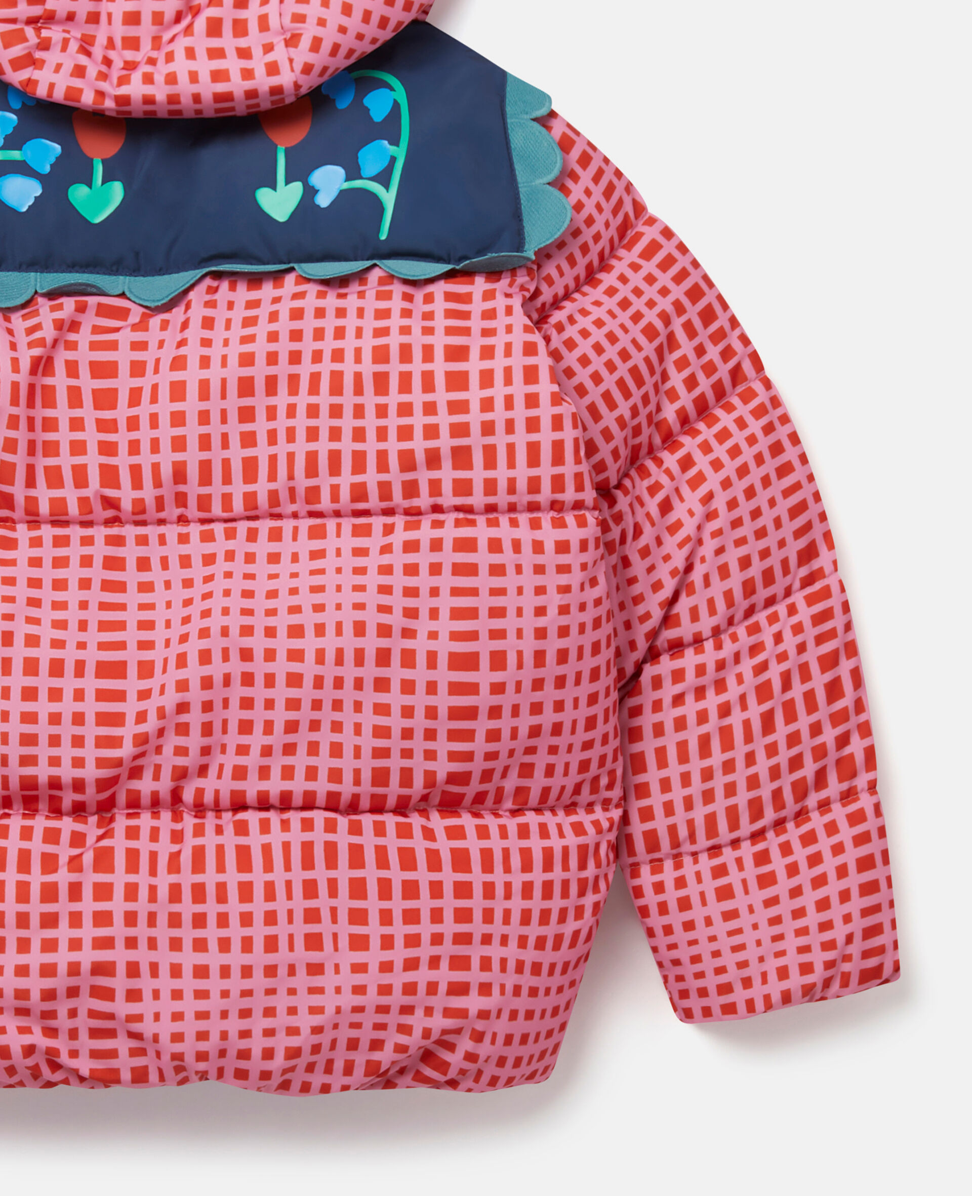 Folk Flower Check Print Puffer Coat-Pink-large image number 3