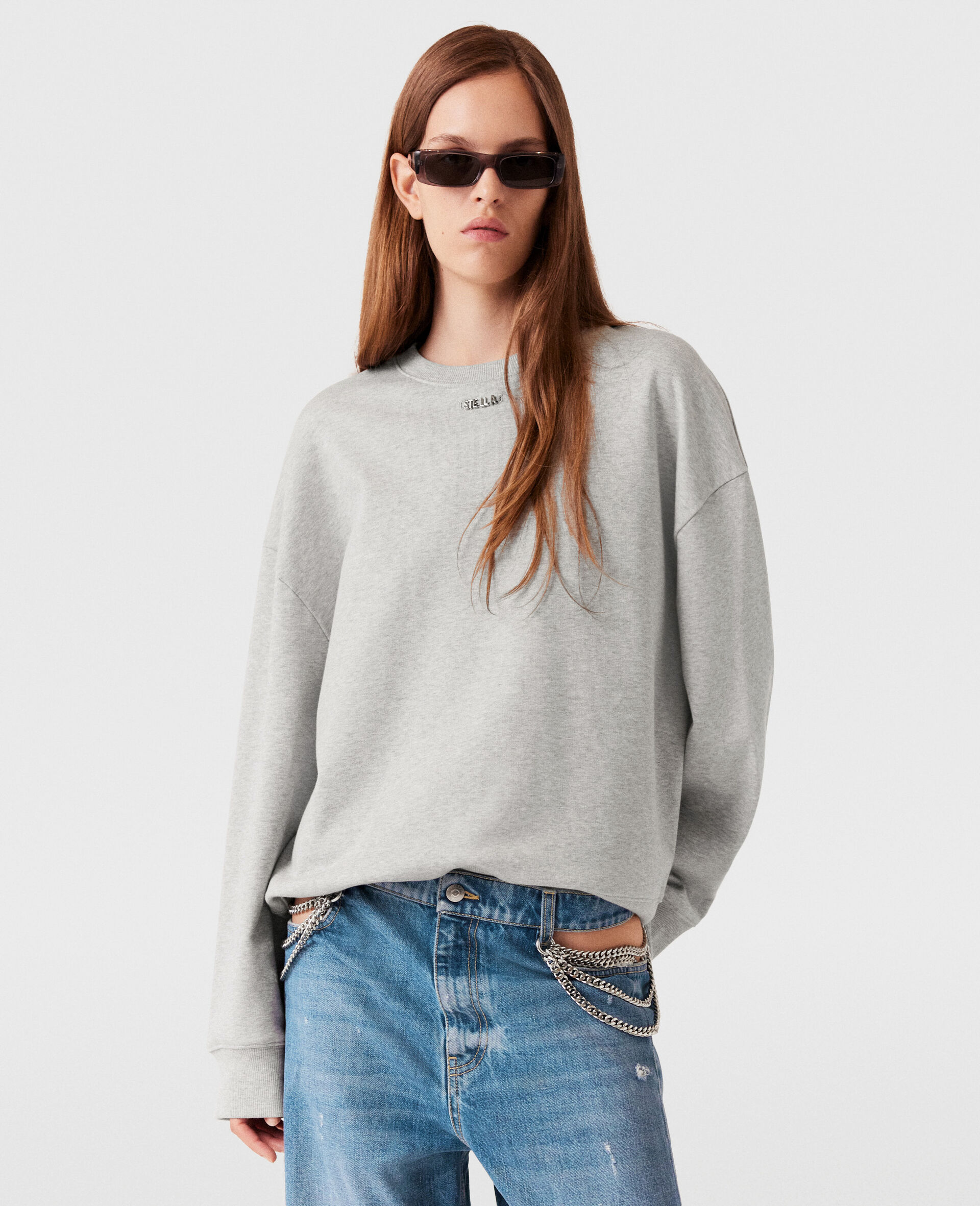 Sweat shirt logo a breloques-Gris-medium