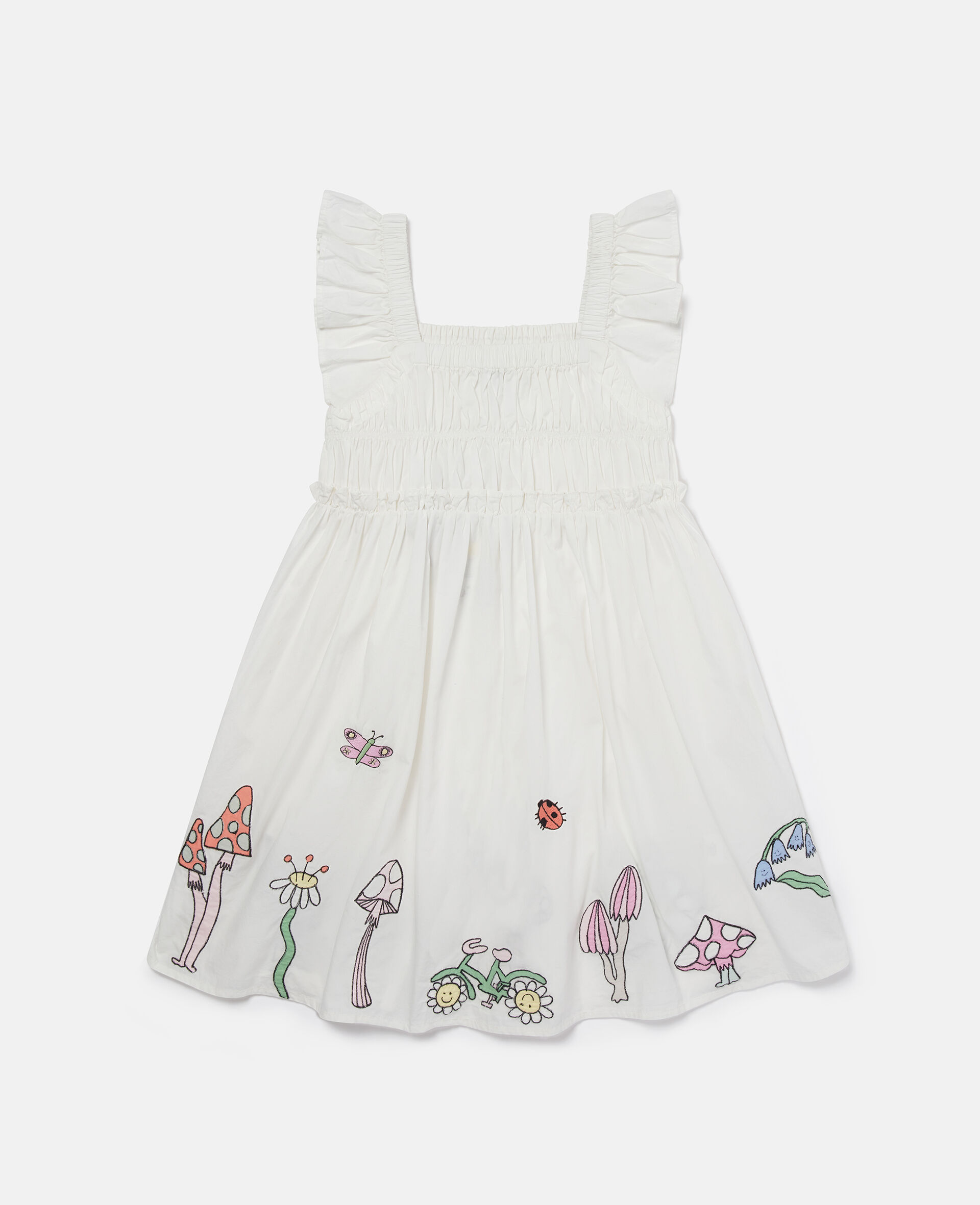 Woodland Friends Pleated Cap-Sleeve Dress-White-medium