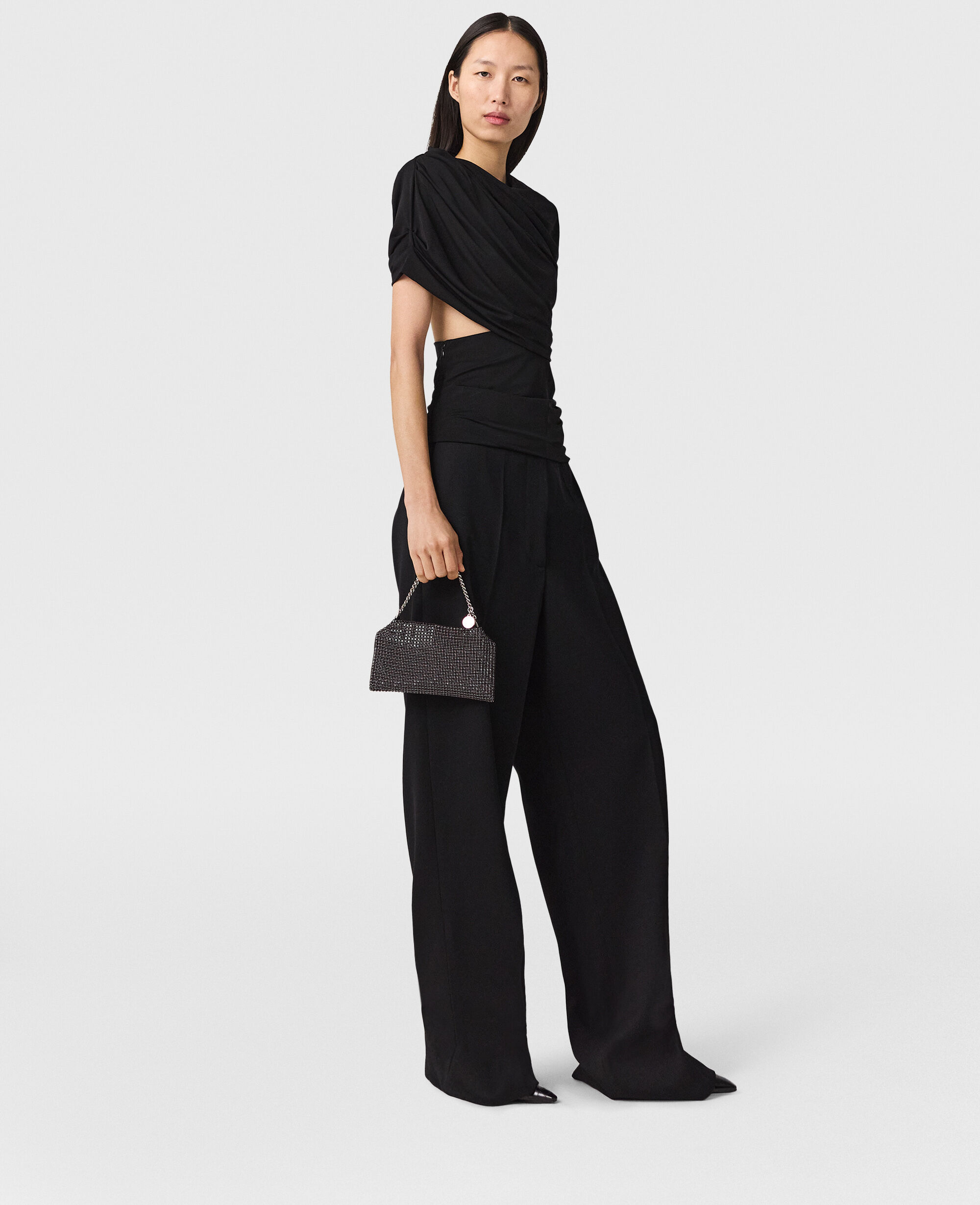 Women Black Layered Wrap Top | Stella McCartney US