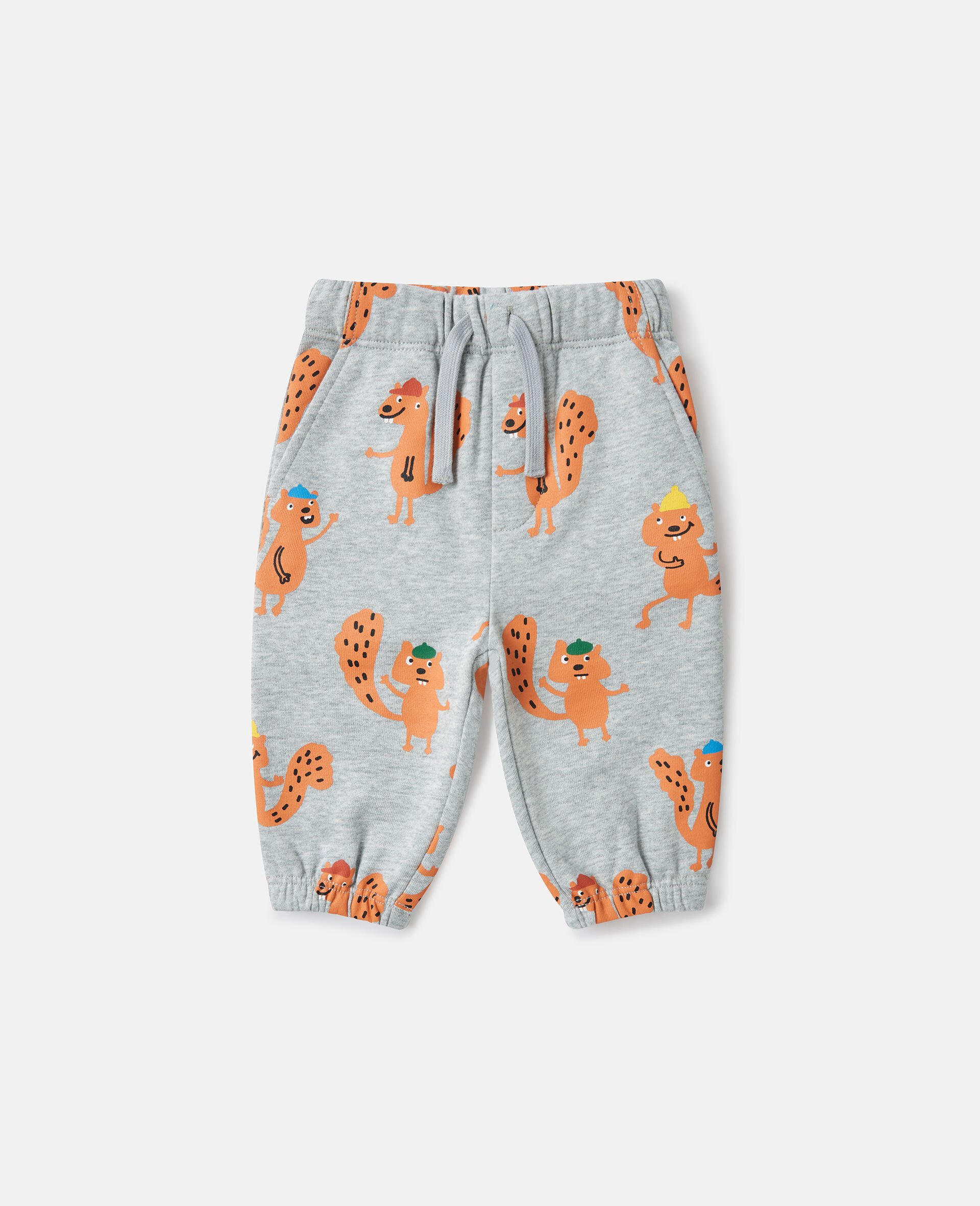Squirrel Graphic Drawstring Joggers-Grey-medium