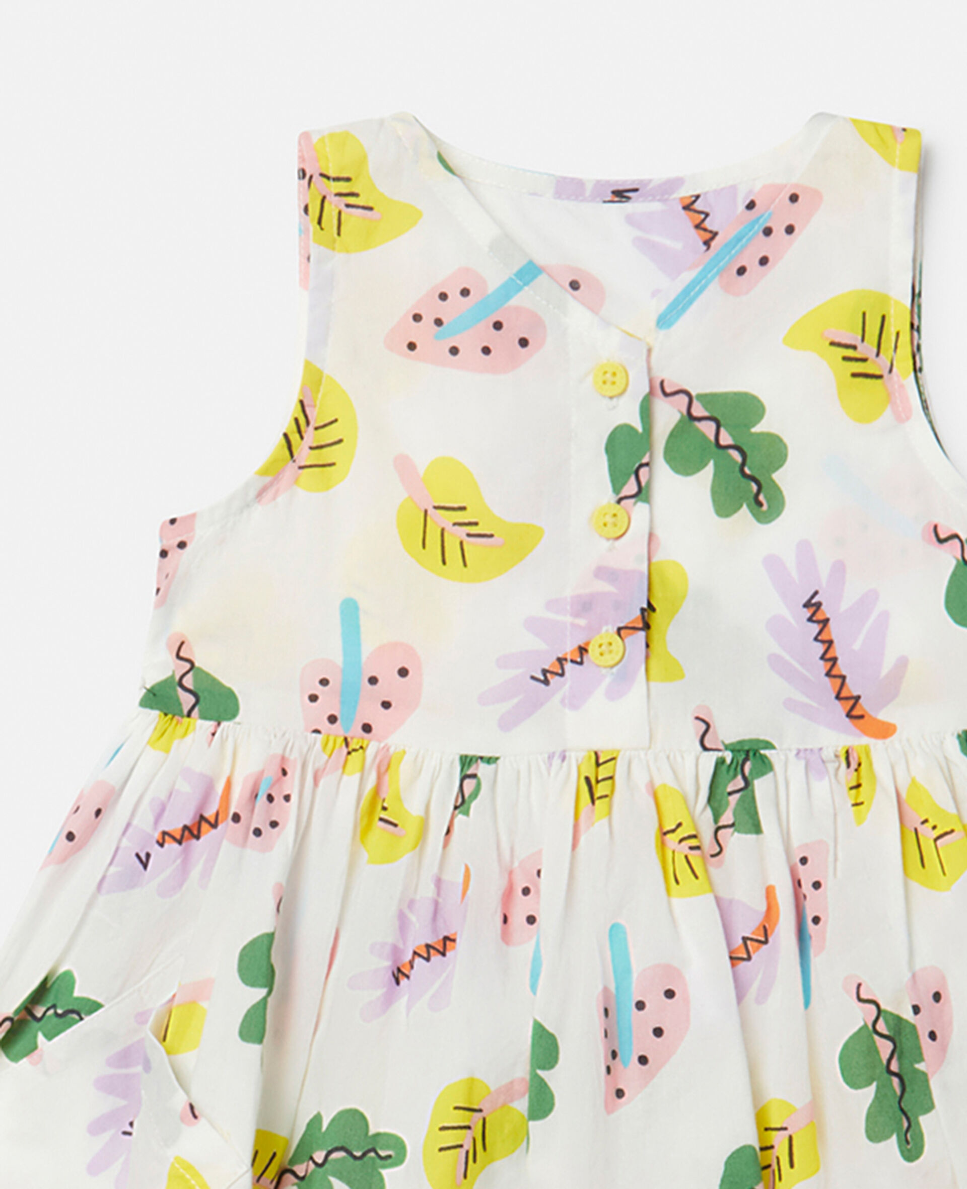 Baby Palm Leaf Print Dress and Bloomers Set-White-large image number 1