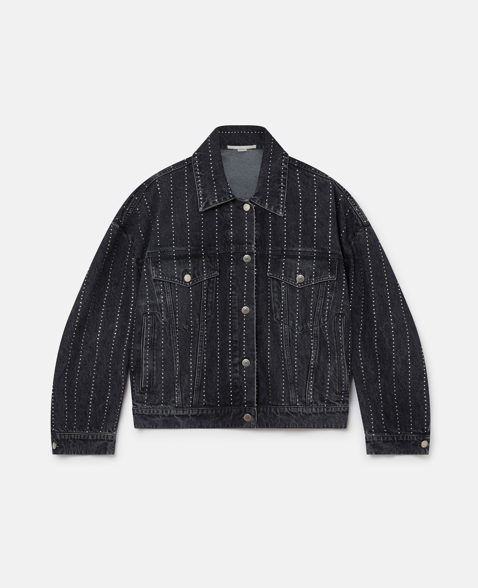 Crystal Pinstripe Oversized Denim Jacket-Black-large image number 0