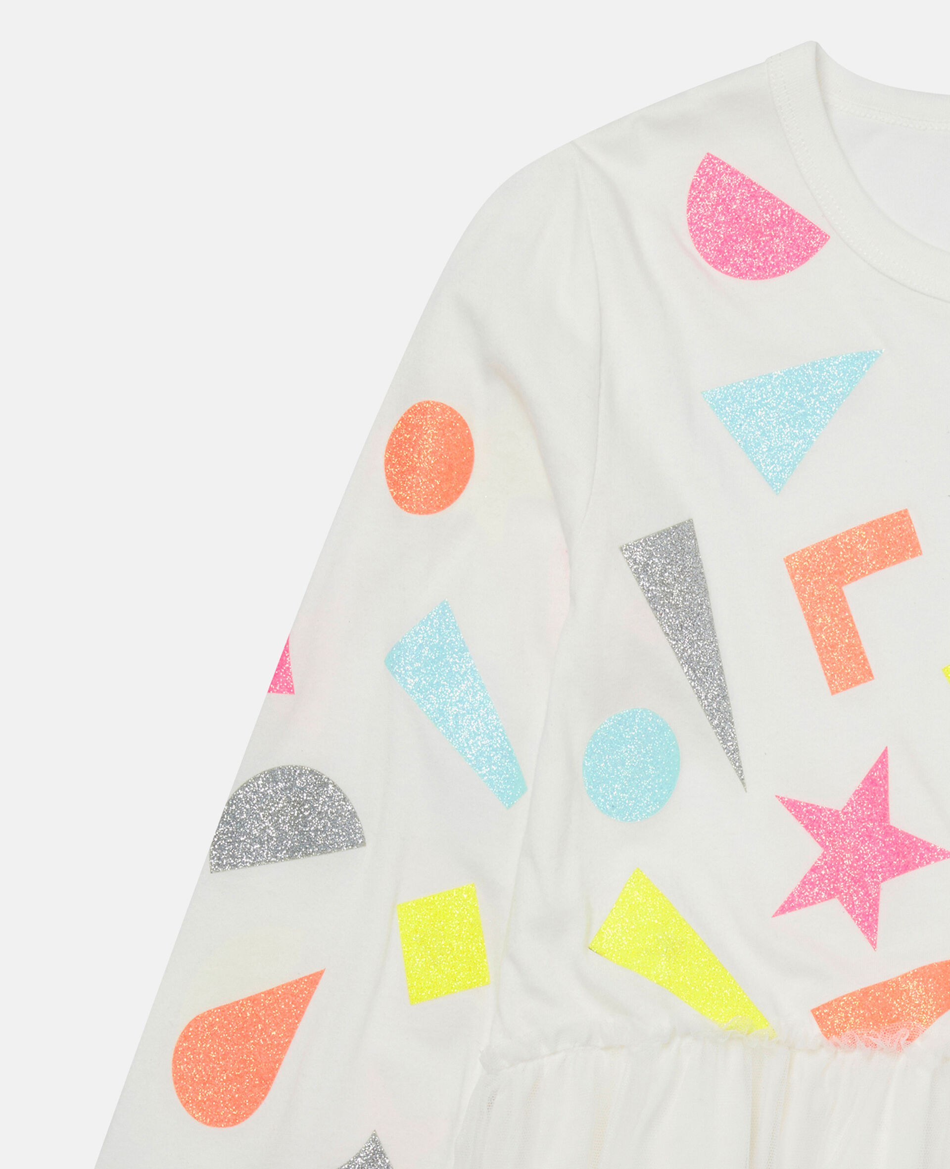 Glitter Sticker Cotton Fleece Dress-White-large image number 1