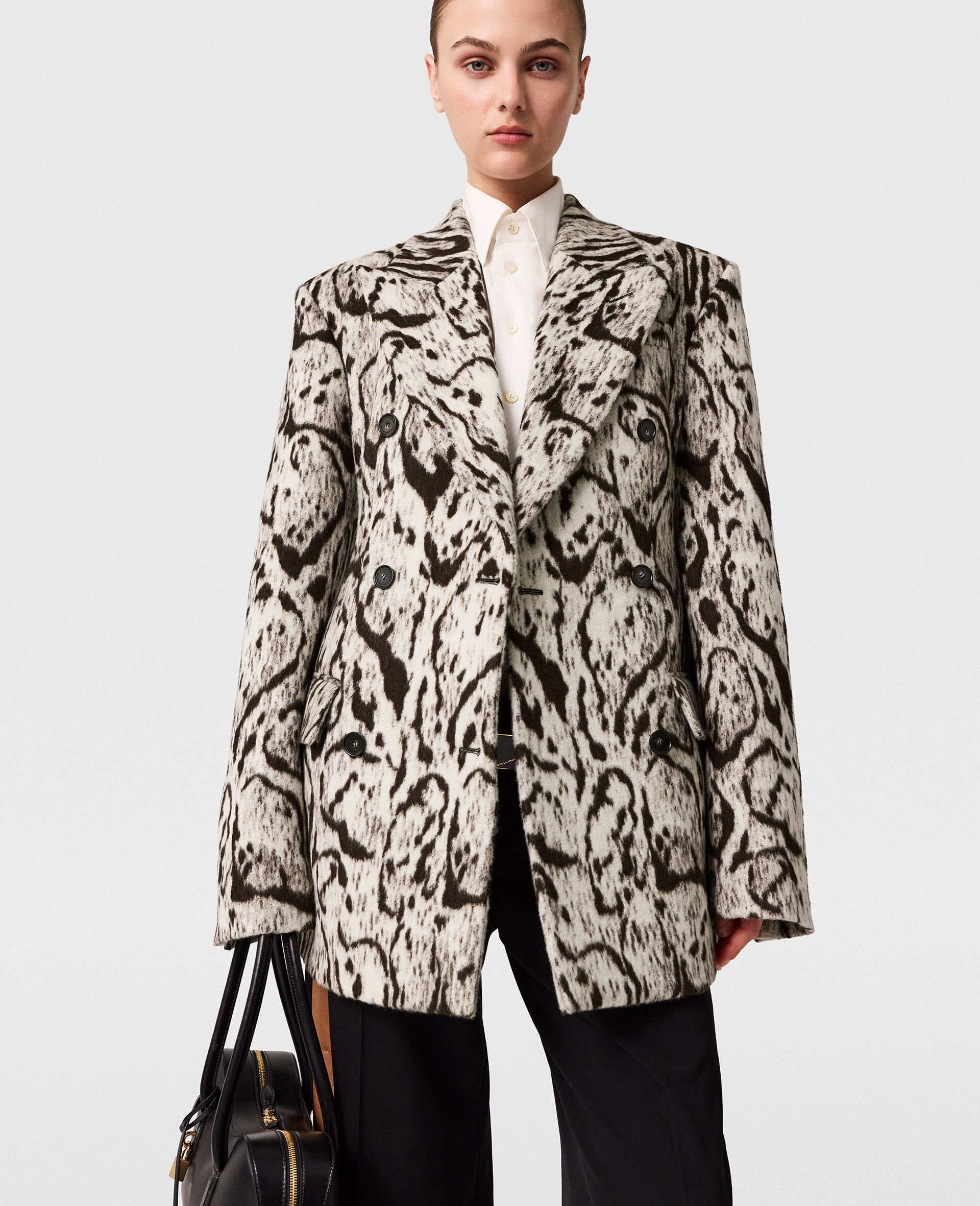 Slim-Fit Double-Breasted Cloud Leopard Blazer-Grey-medium