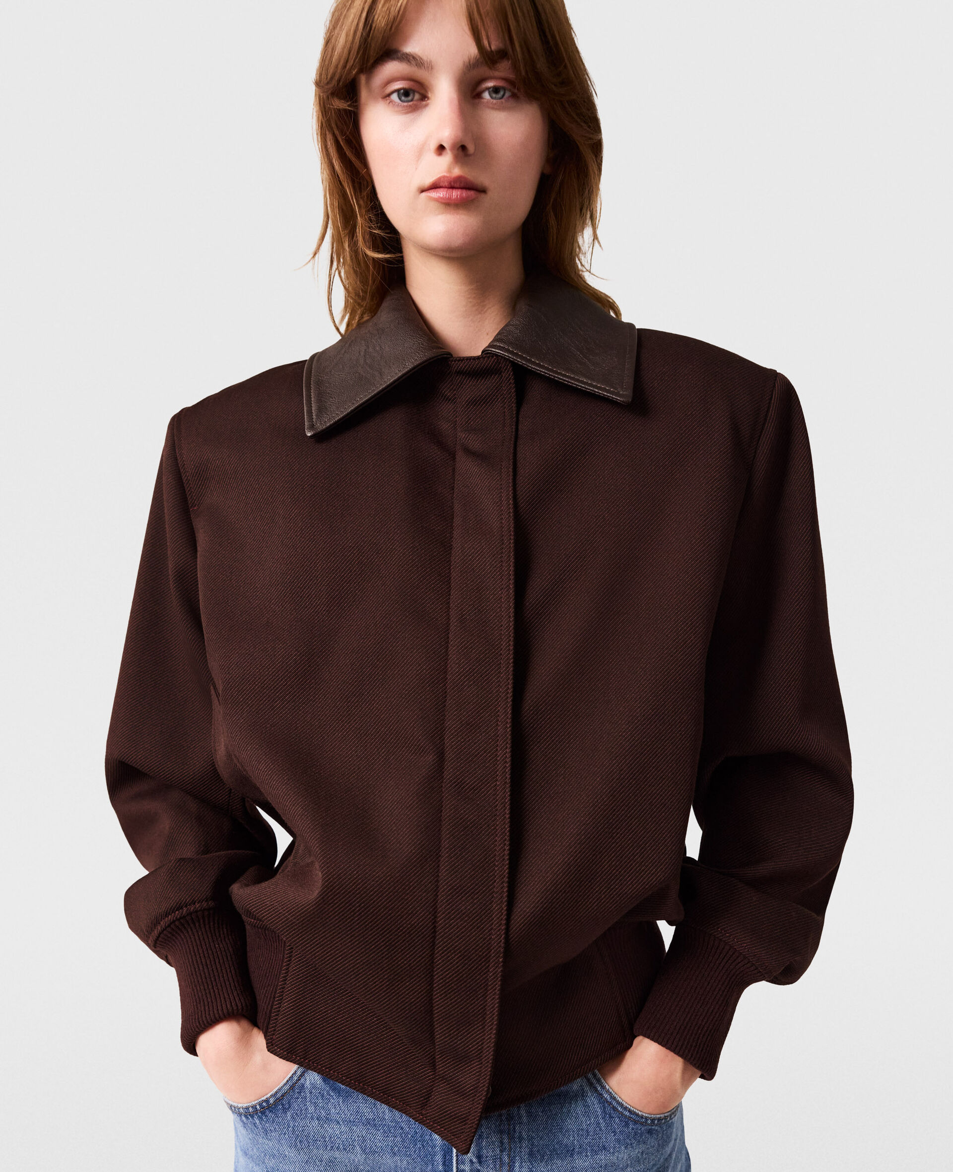 Veste militaire carrée à col classique-Marron-medium