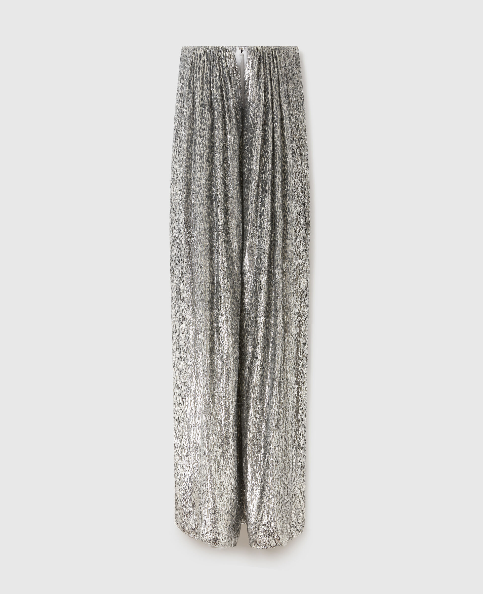 Pleated Metallic Velvet Dress-Silver-medium
