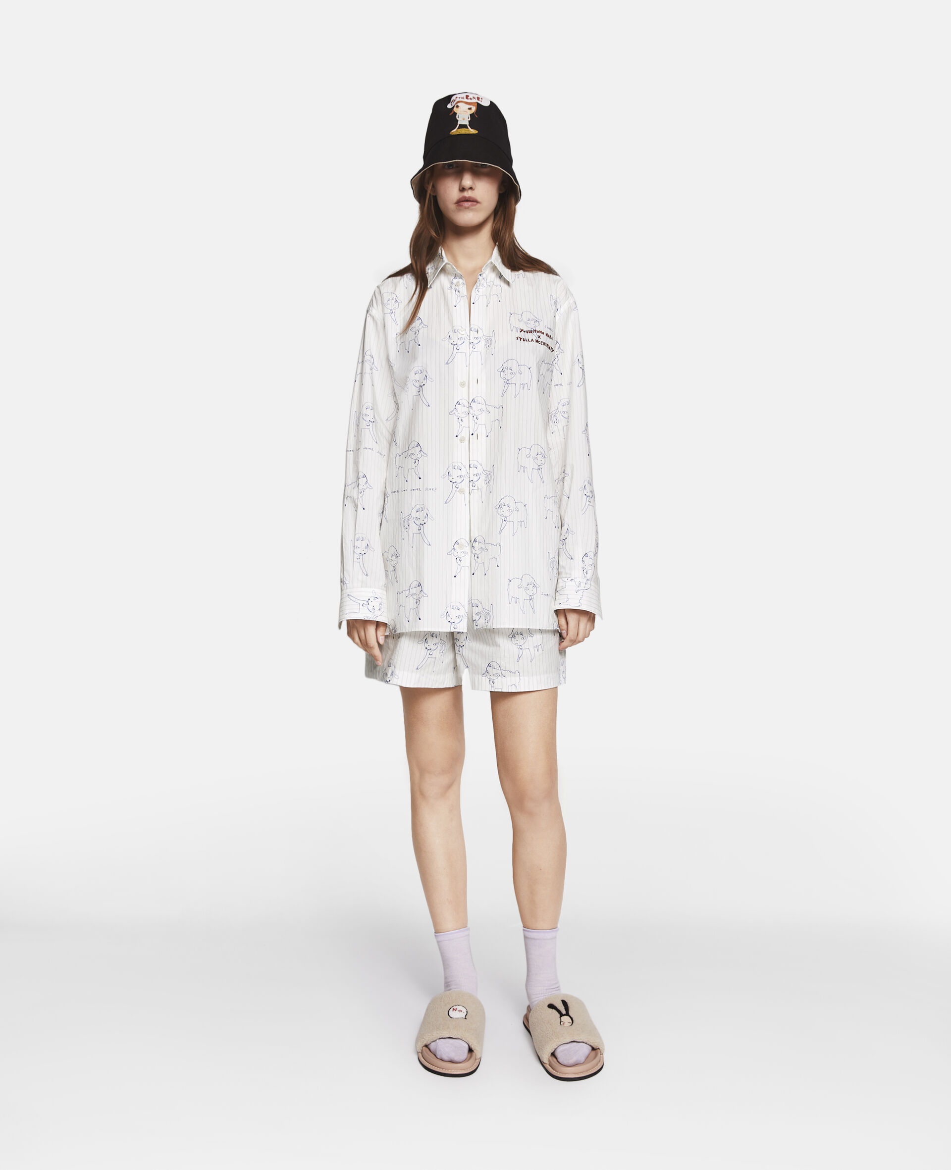 Sheep Can Never Sleep Print Shorts-White-large image number 1