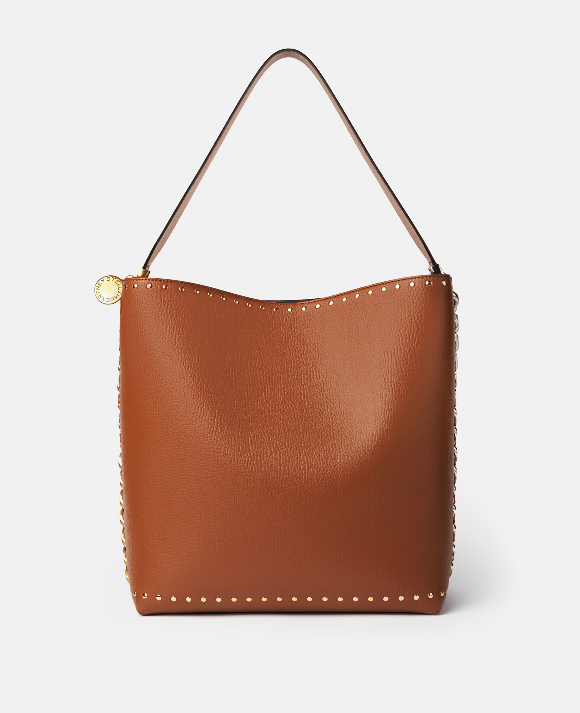 Frayme Tote Bag aus genarbtem Alter Mat mit Nietenbesatz-Brown-medium