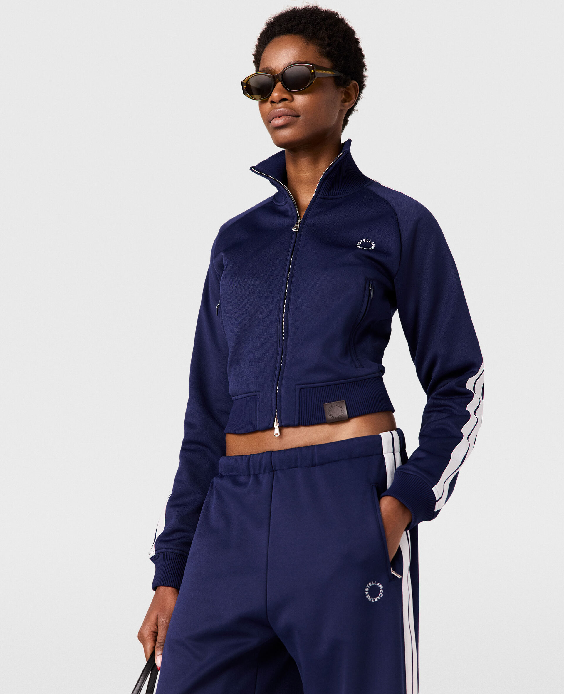 Hochgeschlossene Jacke mit Doppelstreifen-Blau-medium