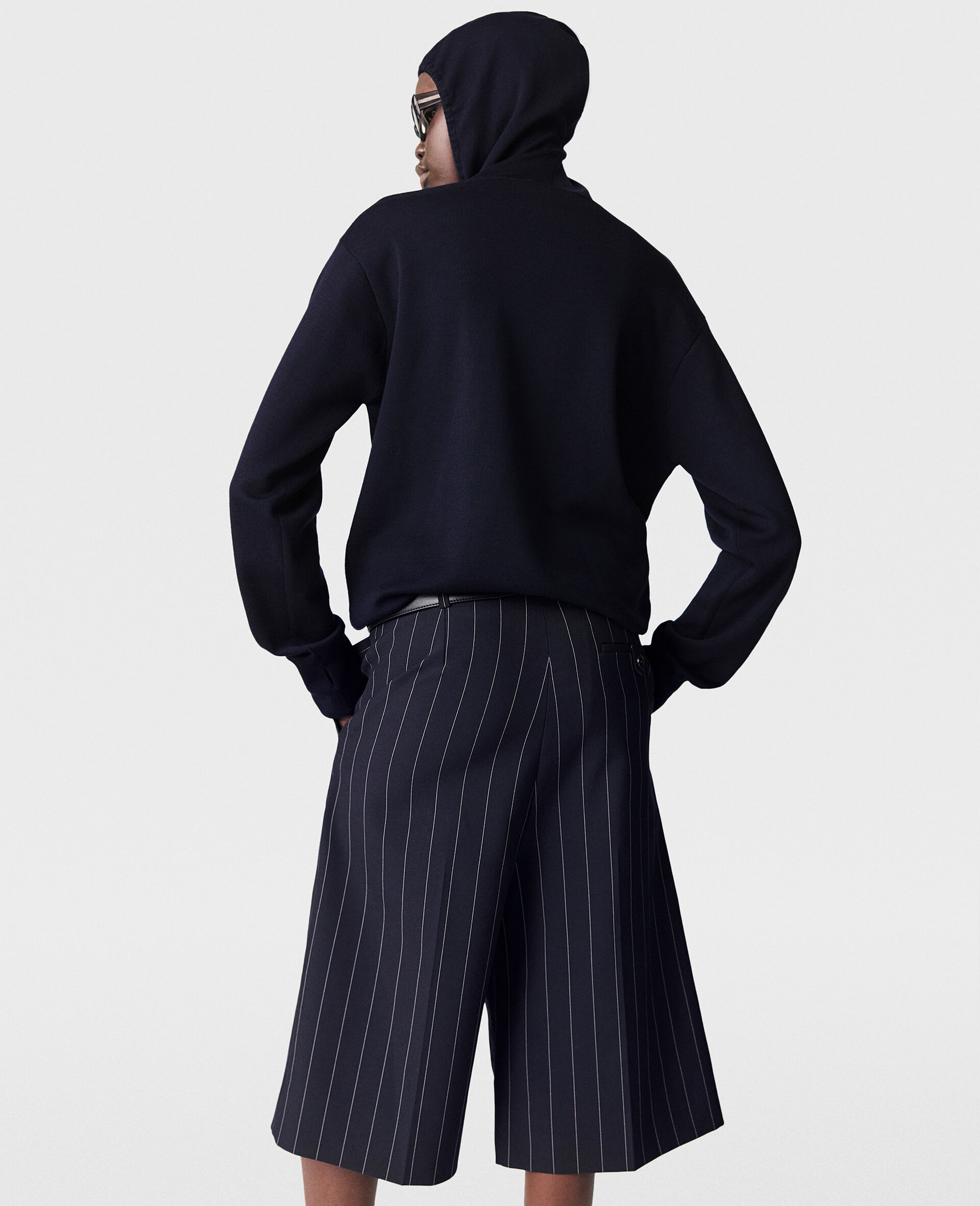 Tailored Pinstripe Wool Shorts-Blue-large image number 6