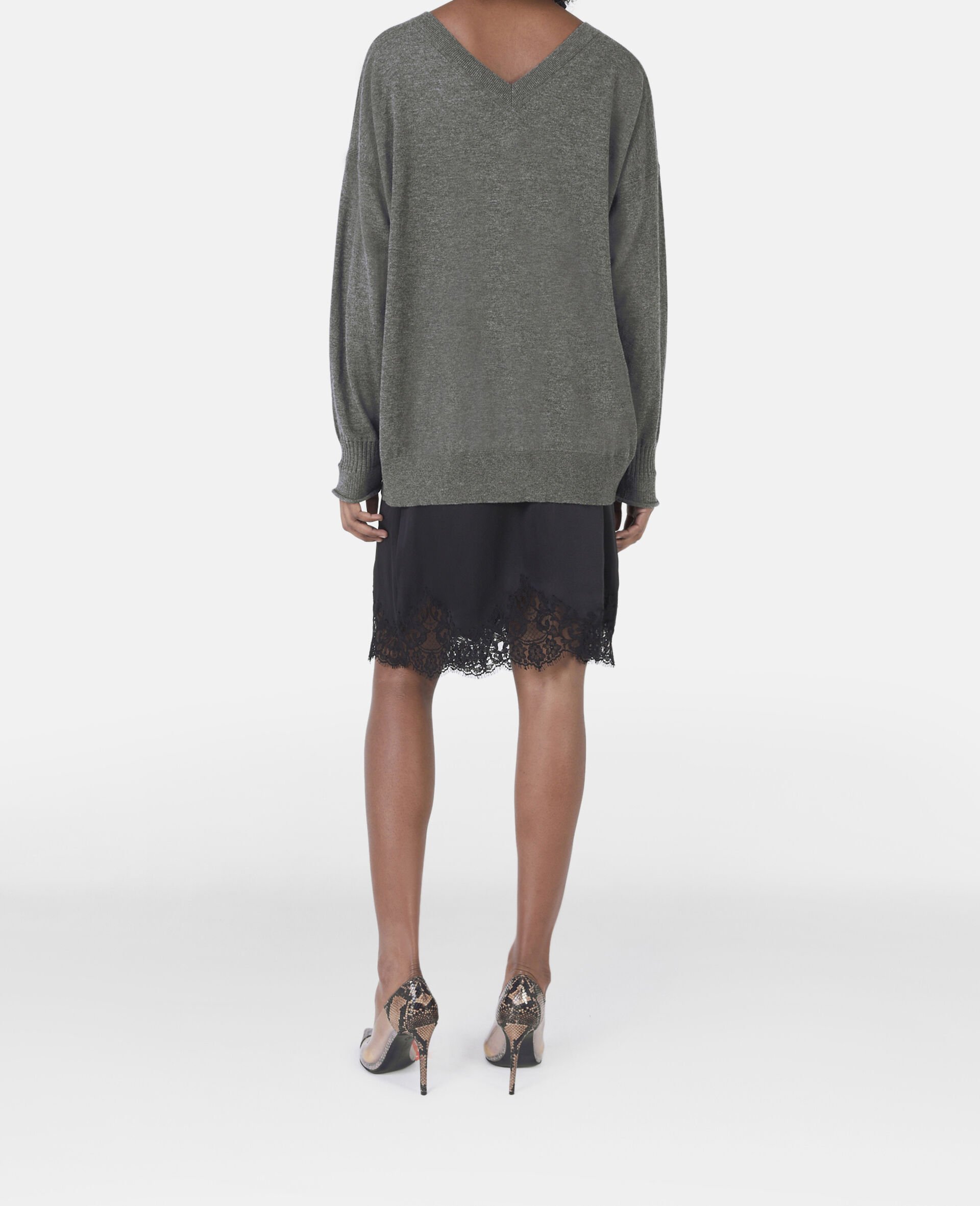 V-Neck Long Sleeved Jumper-Grey-large V-Neck Long Sleeved Jumper-Grey-large image number 3