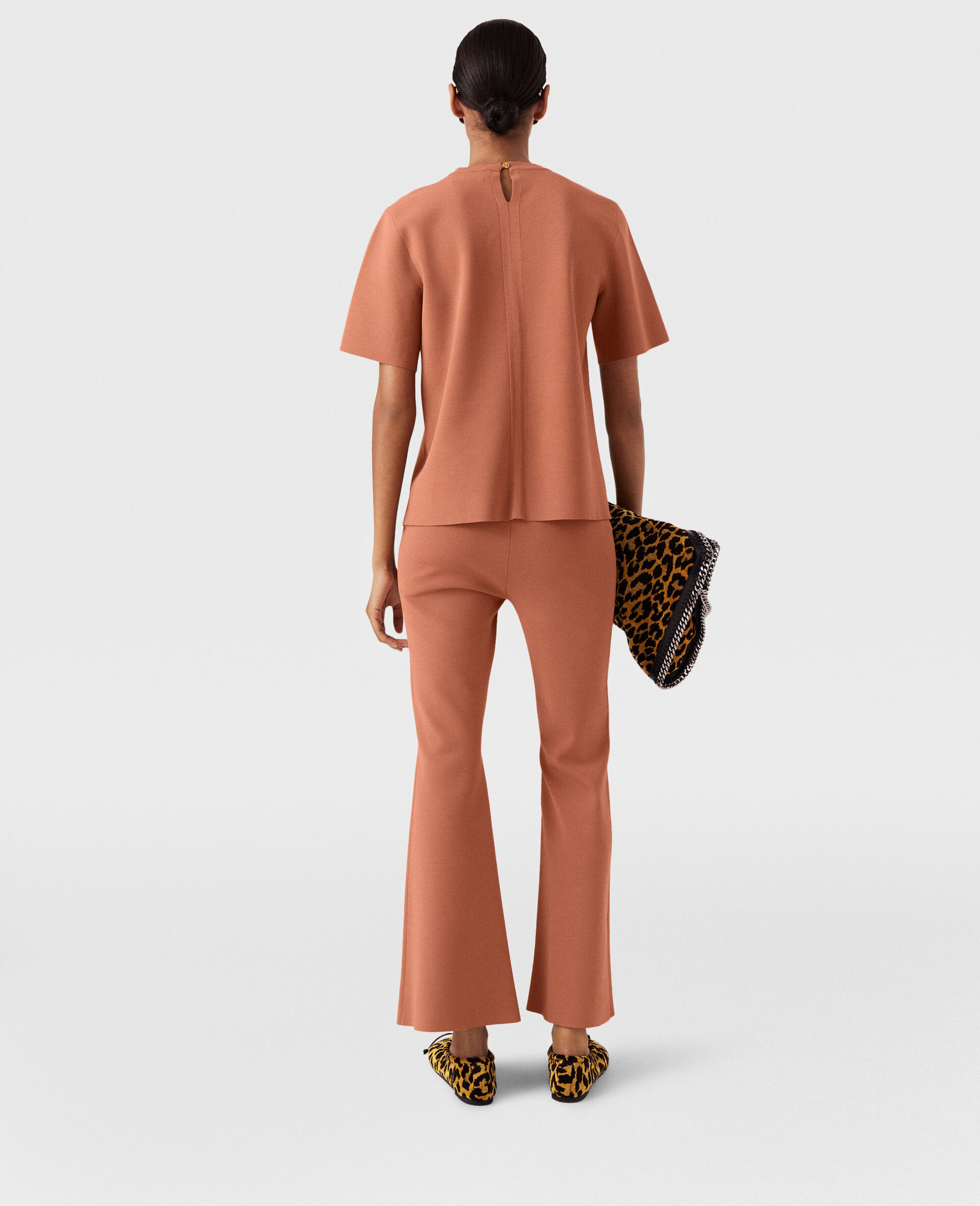 Compact Knit Flared Trousers-Cream-large image number 2