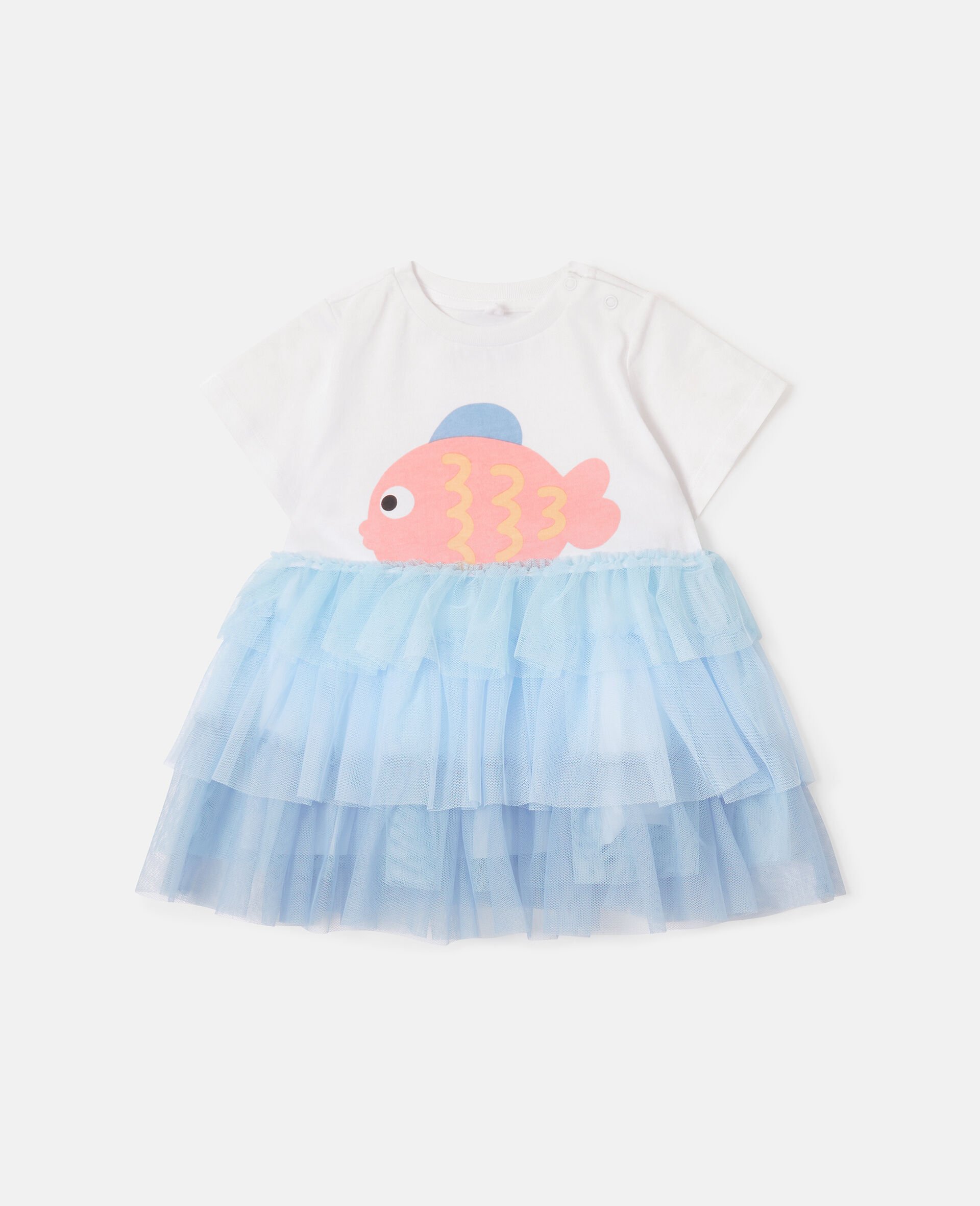 Fish Graphic Tulle Dress-White-medium