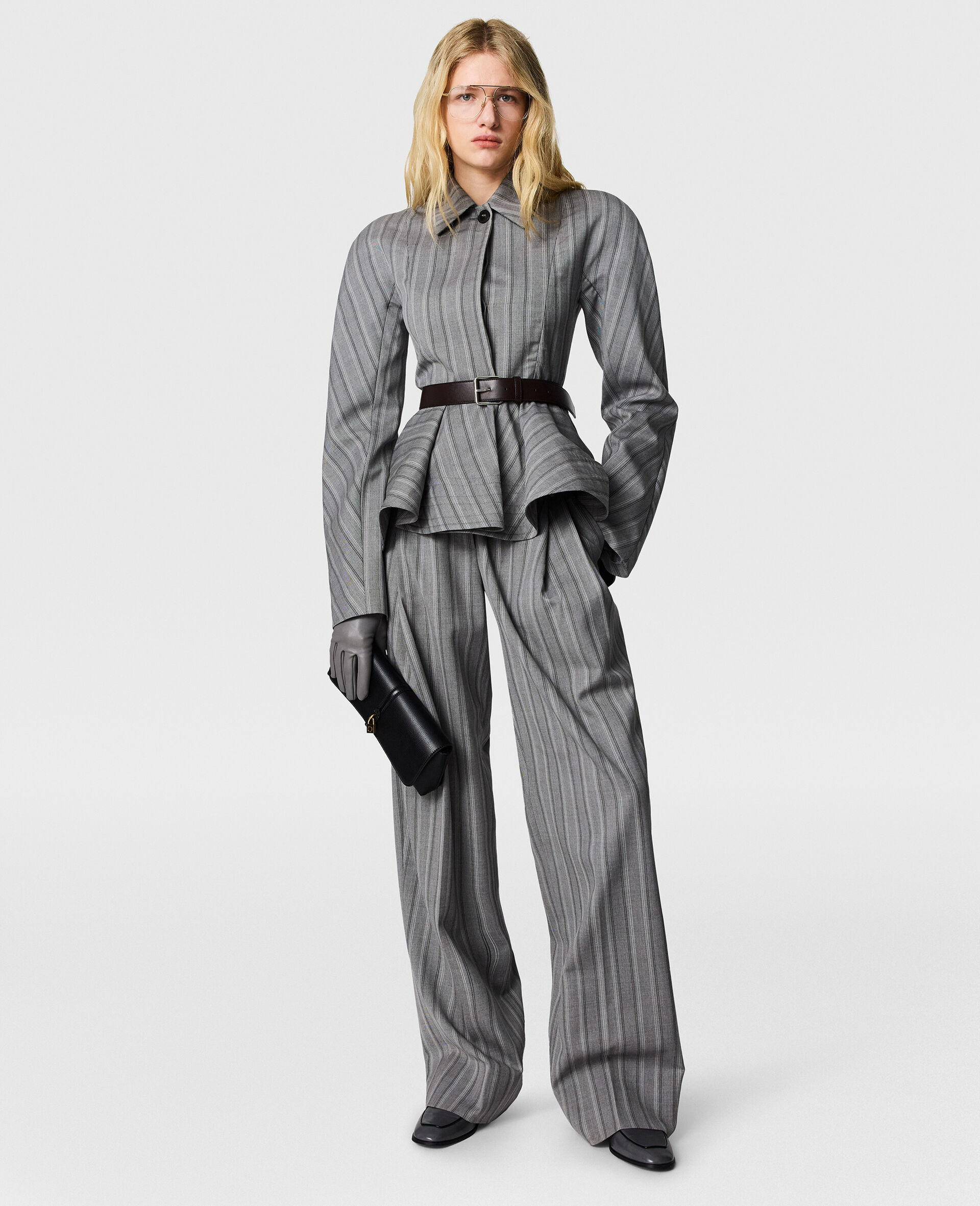 Striped Lightweight Straight Trousers-Grey-medium