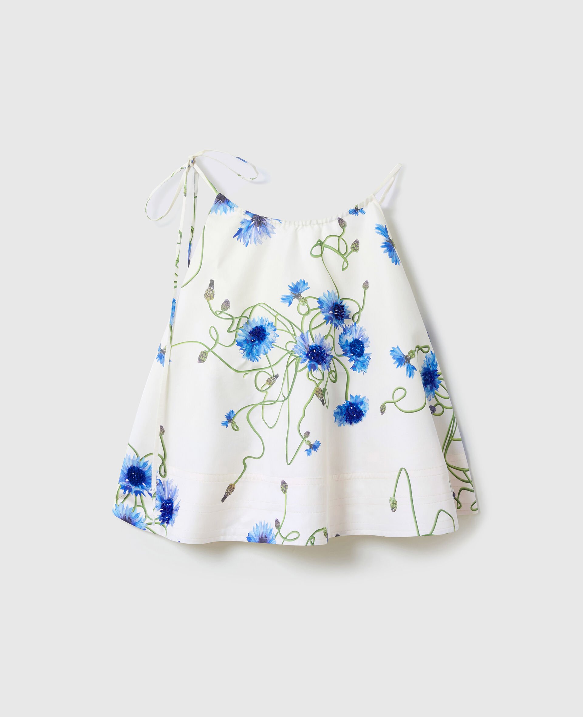Embroidered Cornflower Sleeveless Frill Top-White-medium