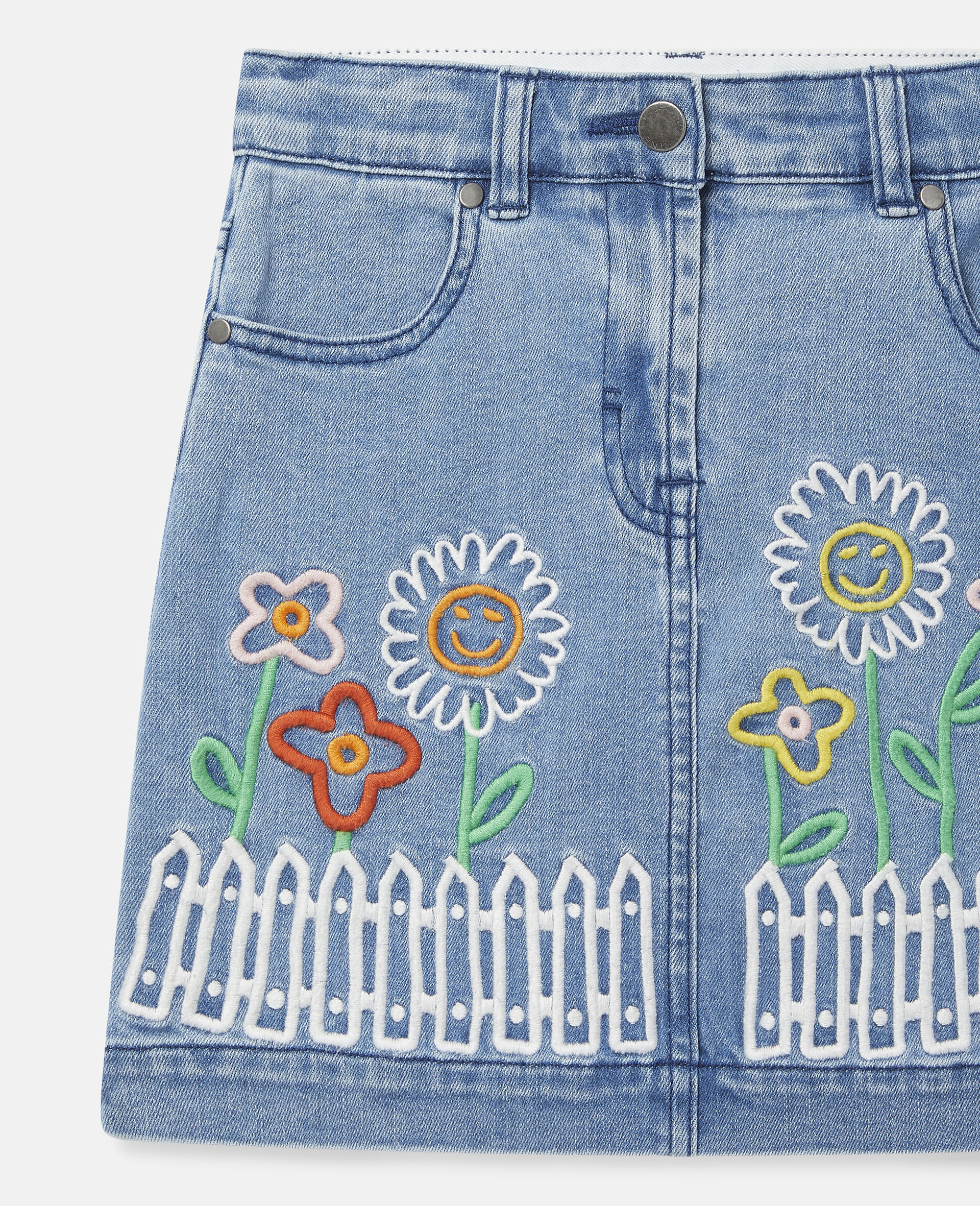 Embroidered Flowers Denim Skirt -Blue-large image number 2