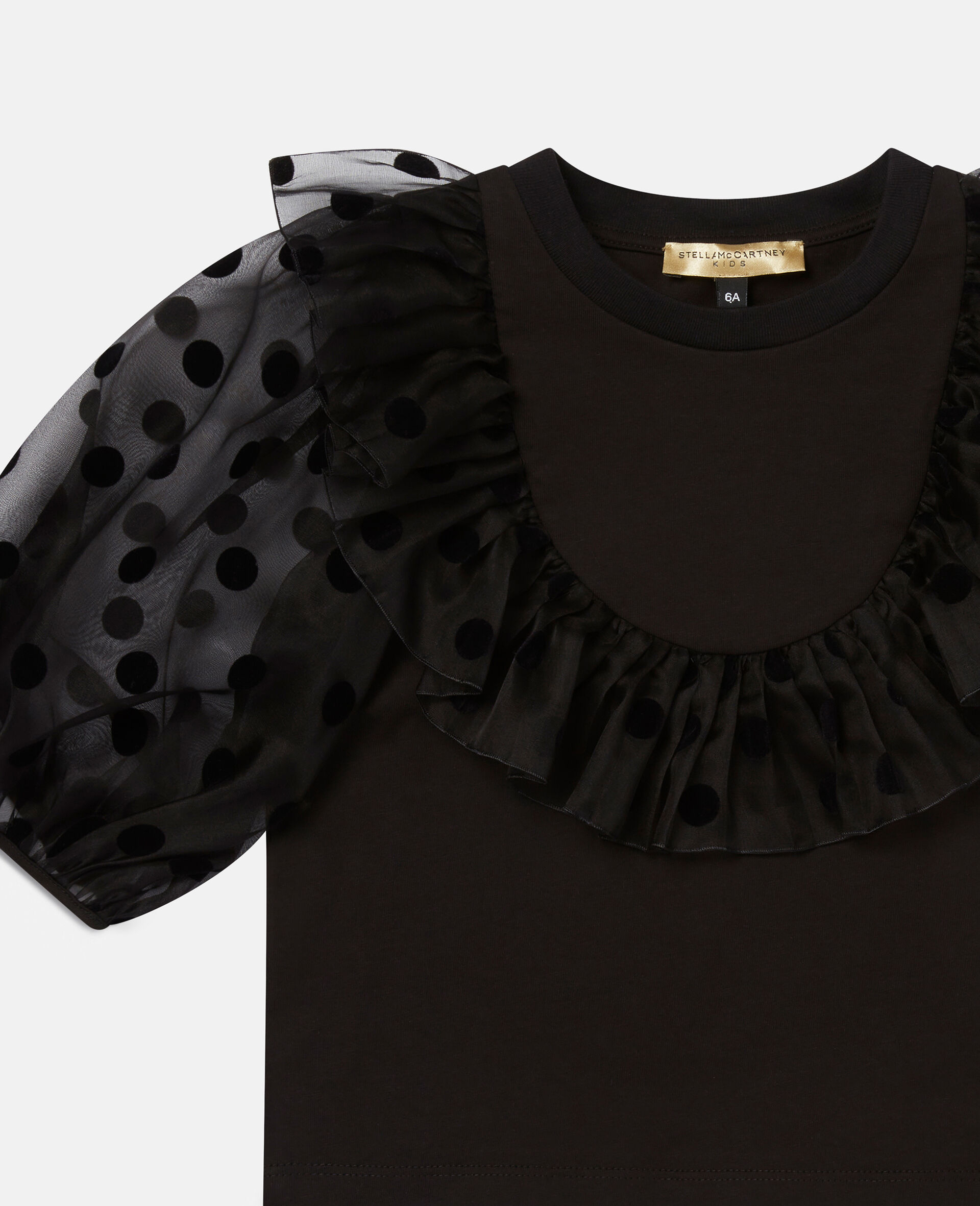 Velvet Polka Dot Ruffle Top-Black-large image number 1