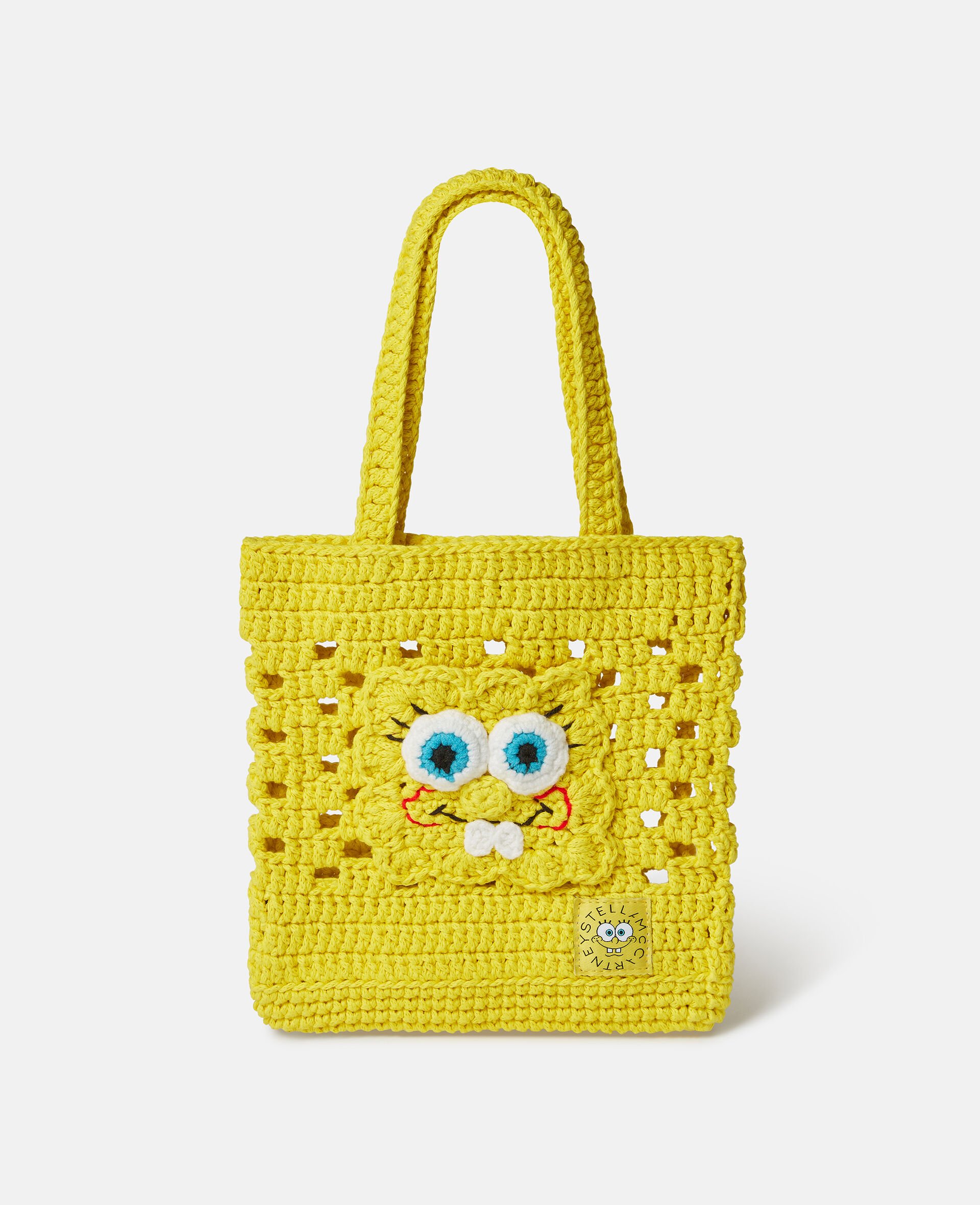 SpongeBob Graphic Crochet Tote Bag-Yellow-large image number 0