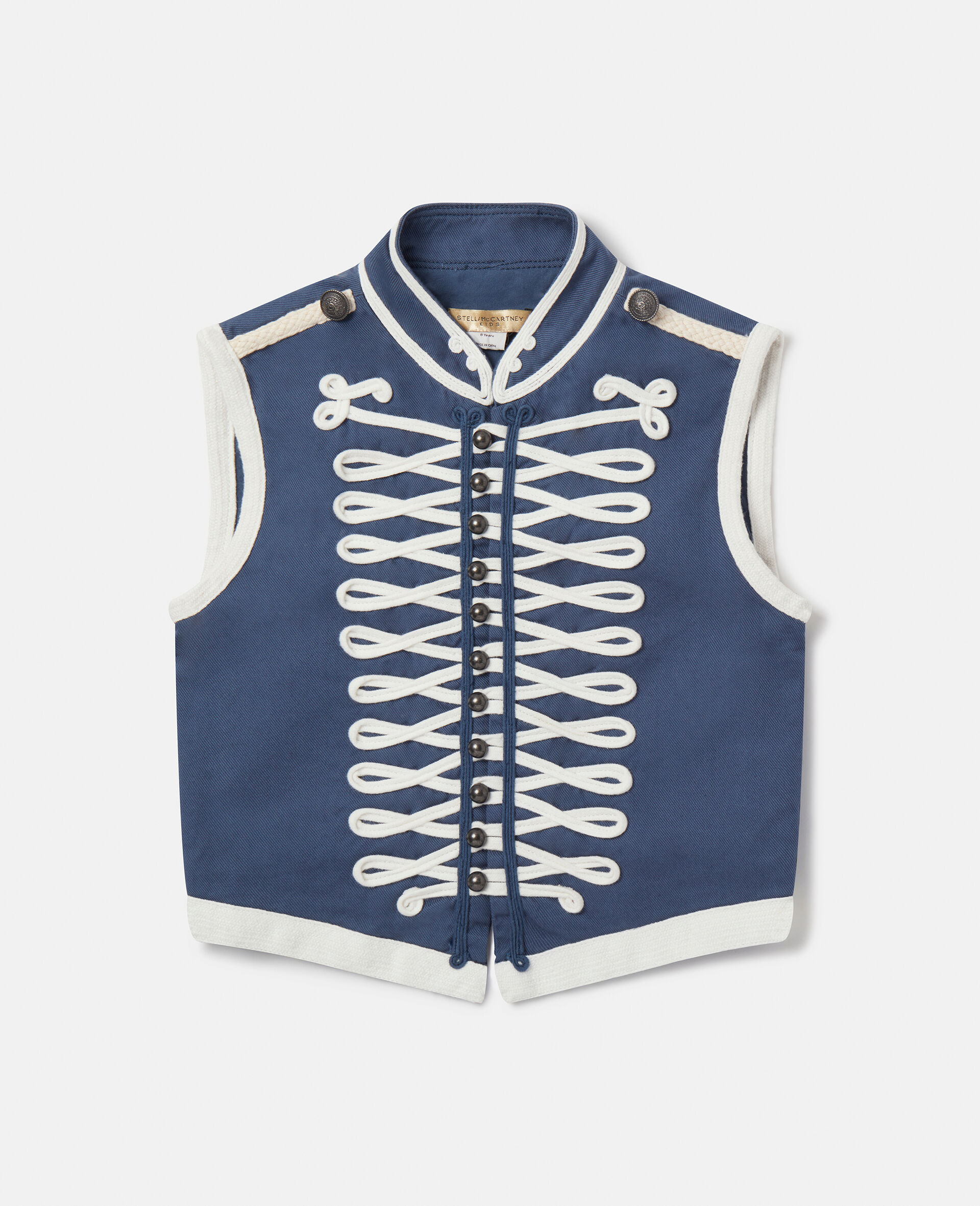 Braided Cord Cropped Waistcoat-Blue-large image number 0