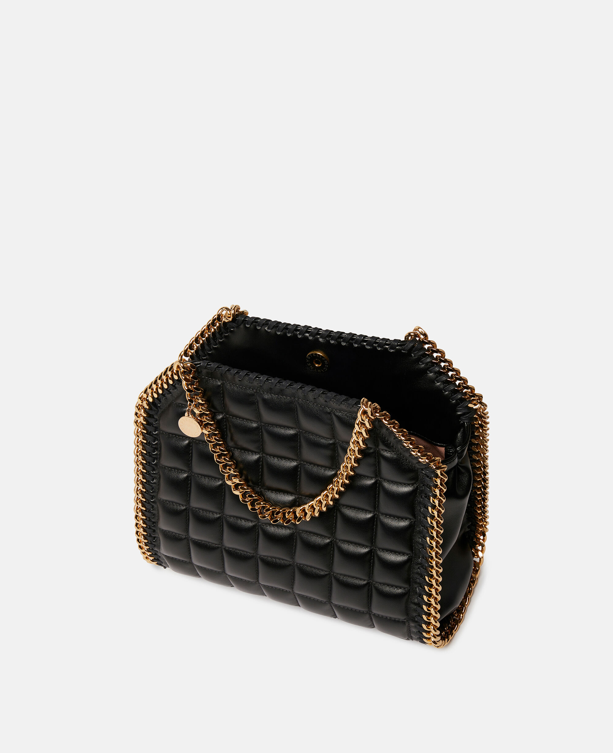 【関税&送料込】Stella Mccartney Black Gold Falabella Mini T Women Black Falabella Square Quilted Mini Tote Bag | Stella