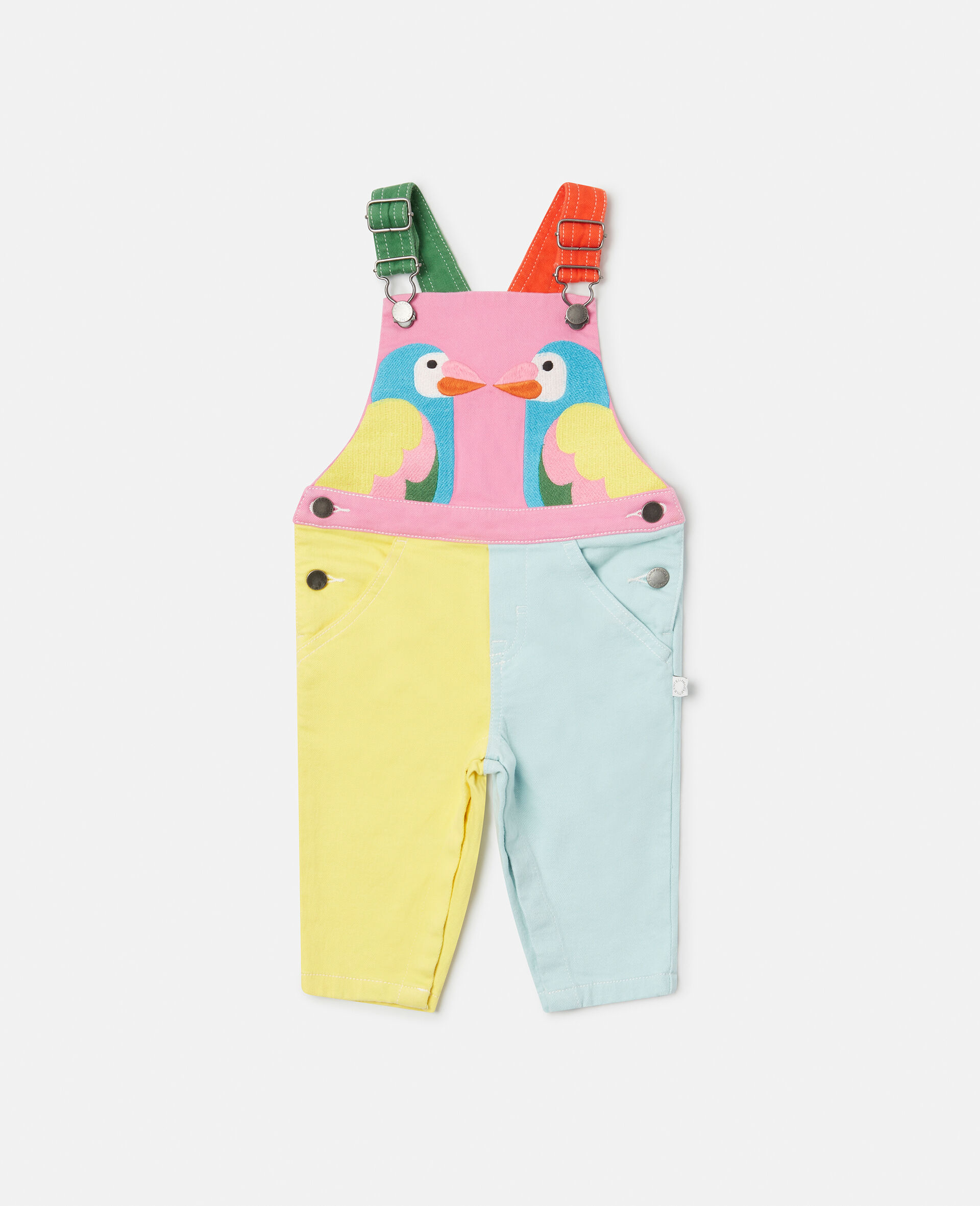 Double Parrot Embroidery Dungarees-Multicolour-large image number 0