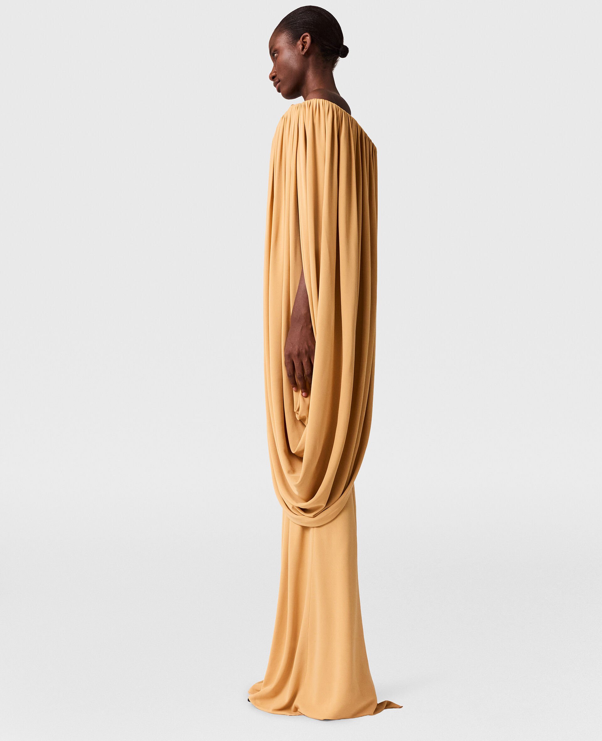 Cape-Sleeve Strapless Pleated Crepe Dress-Pink-large image number 2