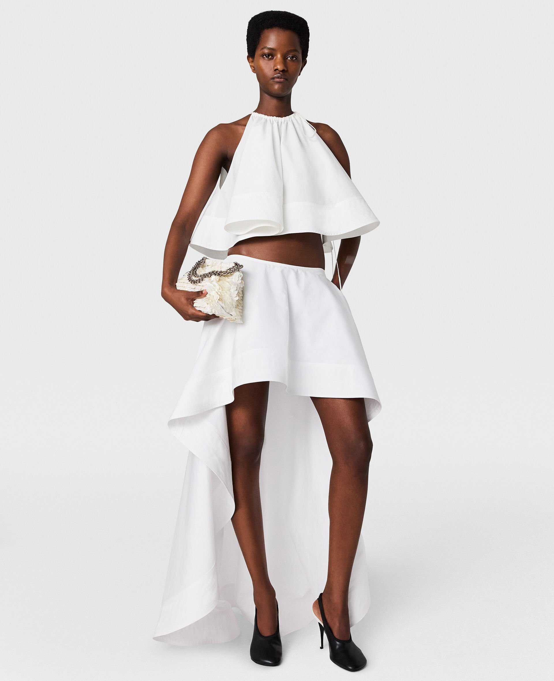 Cotton Poplin Asymmetric Frill Skirt-White-medium