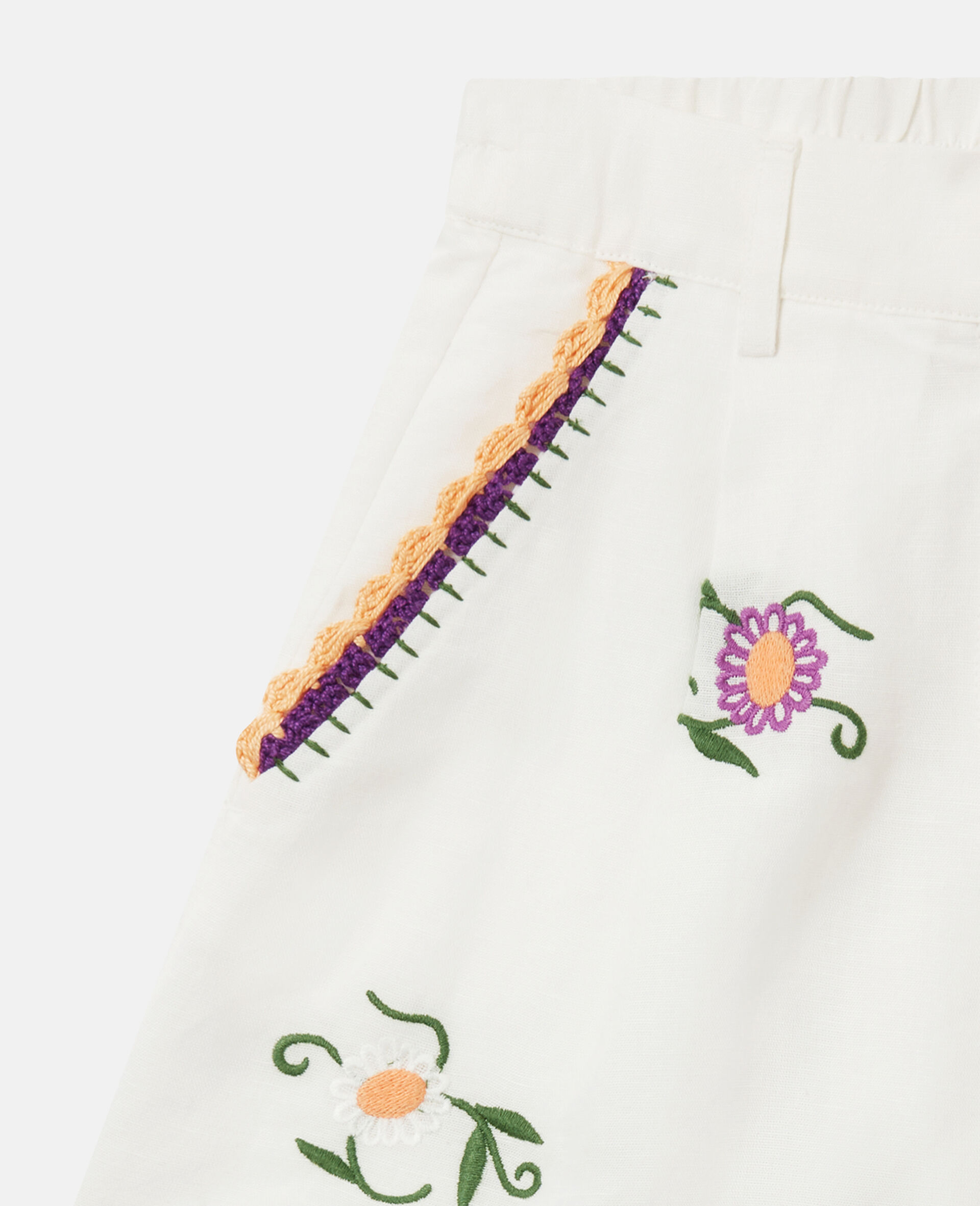 Embroidered Linen-Blend Shorts-White-medium