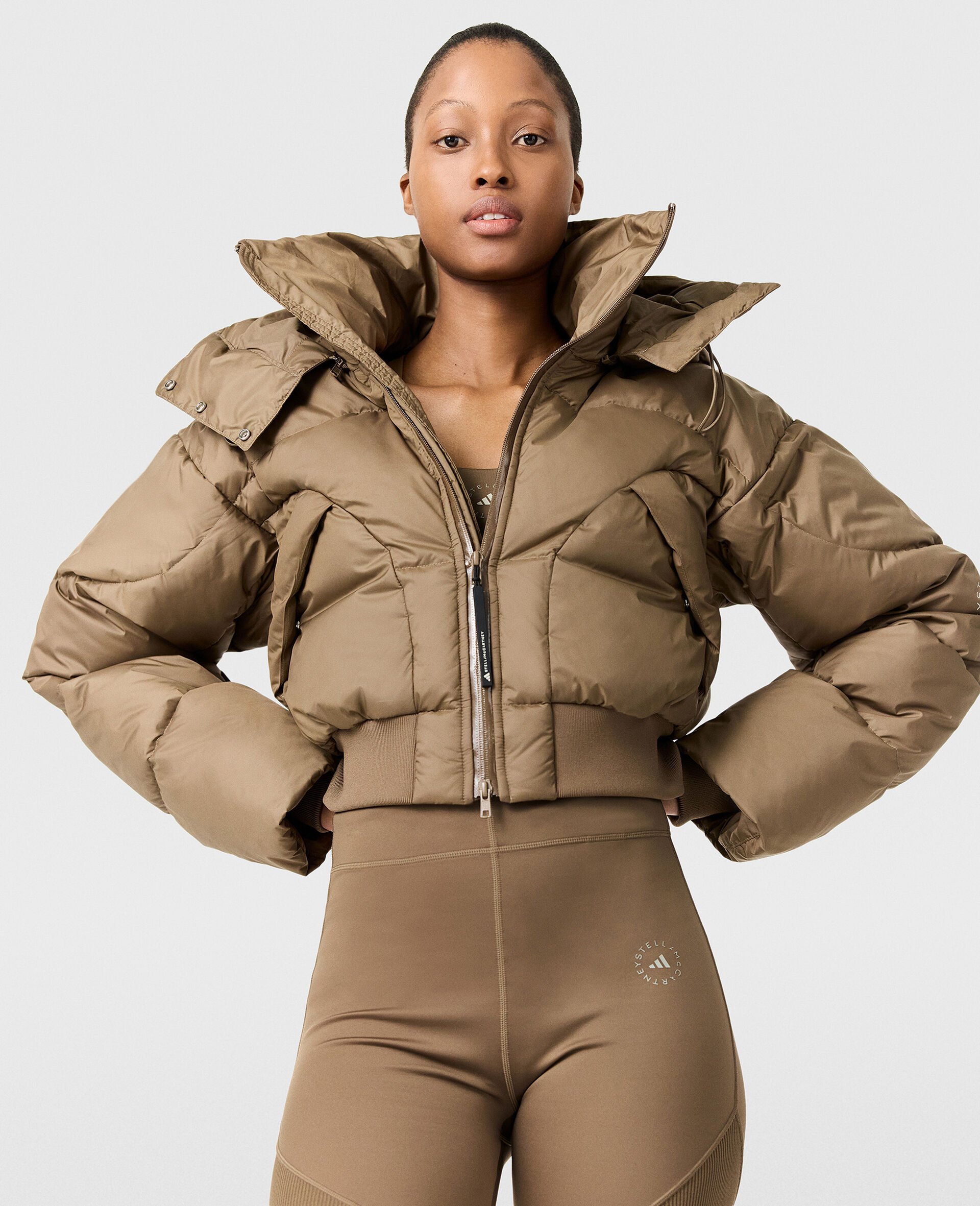 TrueNature Cropped Padded Jacket-Brown-model