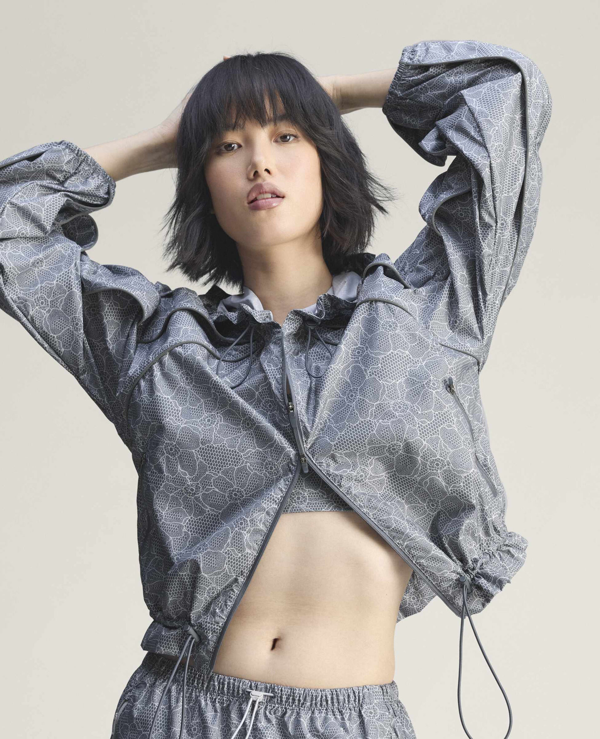 High-Neck Hooded Jacket-Grey-medium