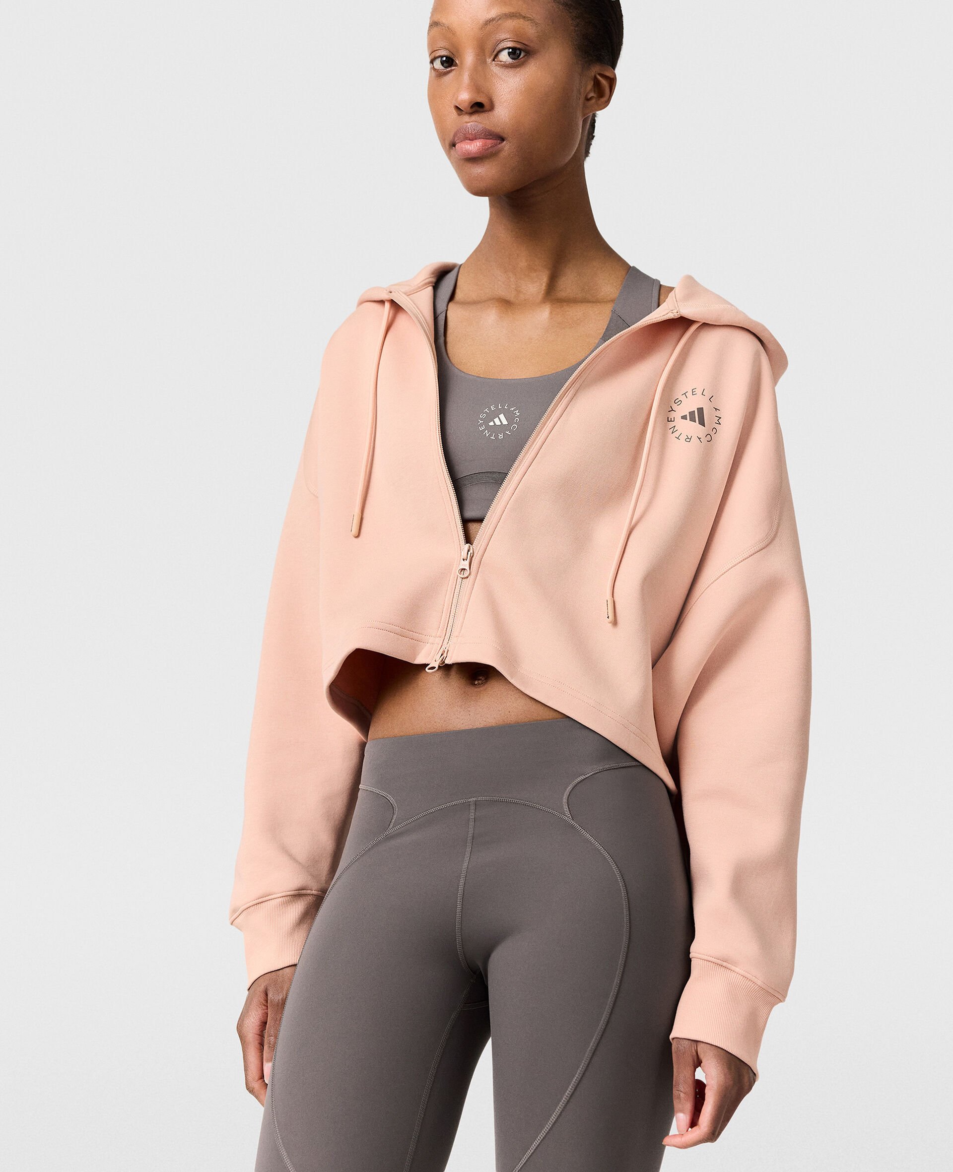 Logo Cropped Hoodie-Beige-model