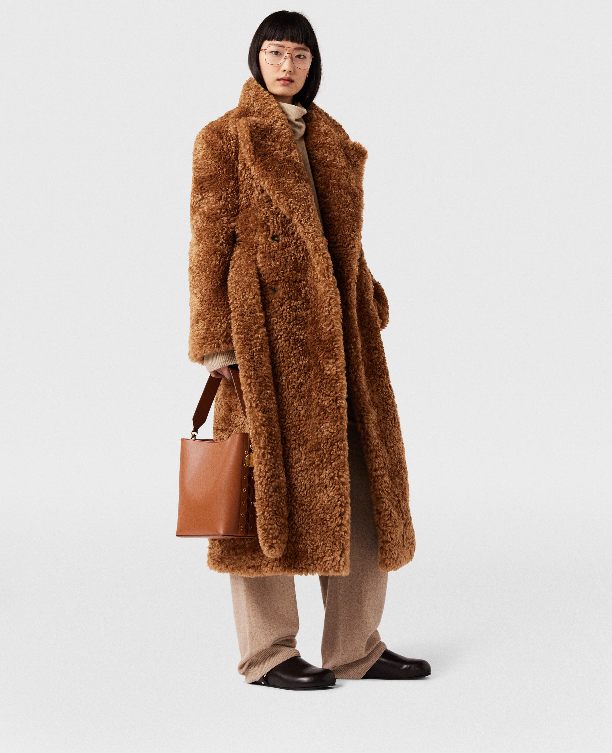 Manteau Teddy en peluche avec ceinture Marron gingembre pour Women Stella McCartney MC