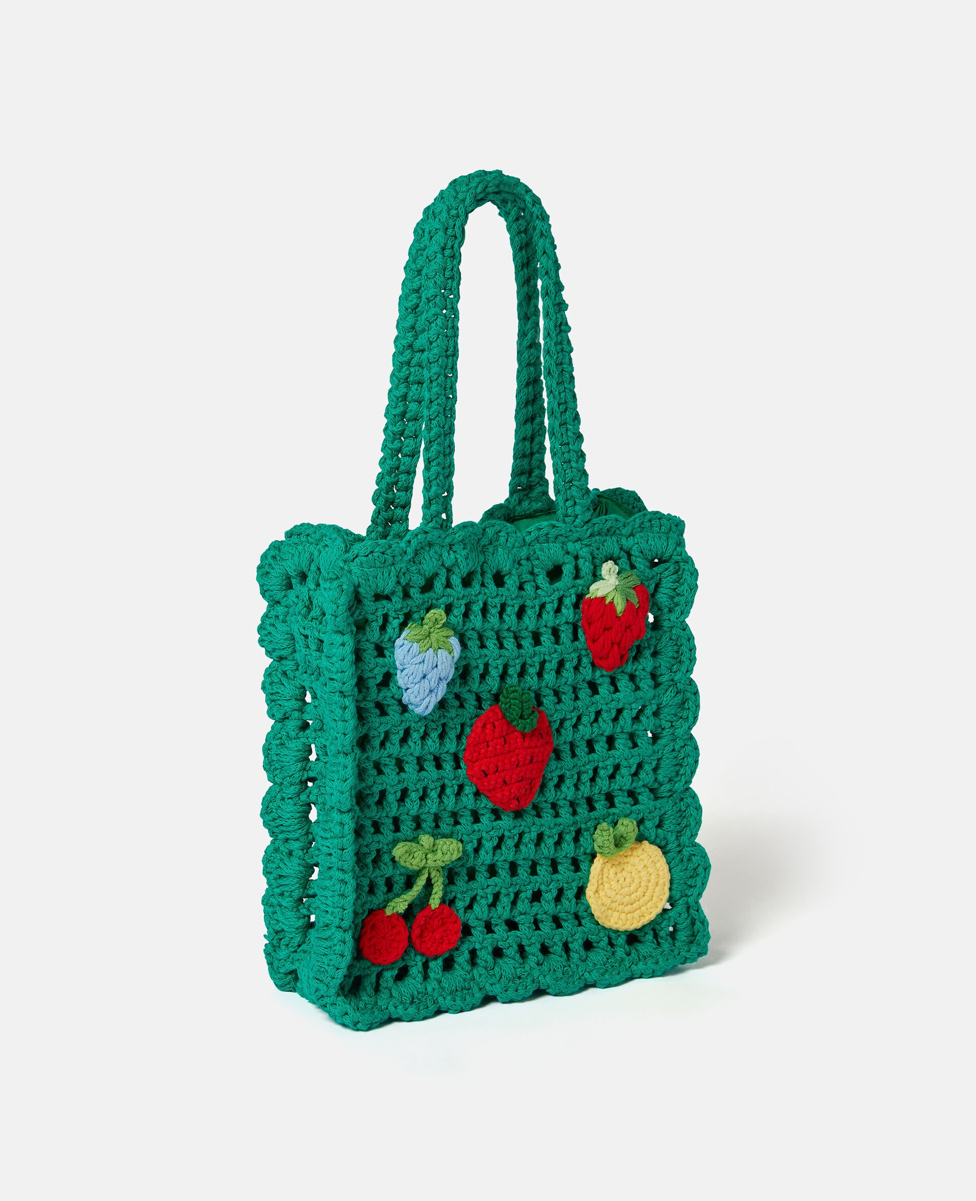 Berry Embroidered Crochet Tote Bag-Green-large image number 1