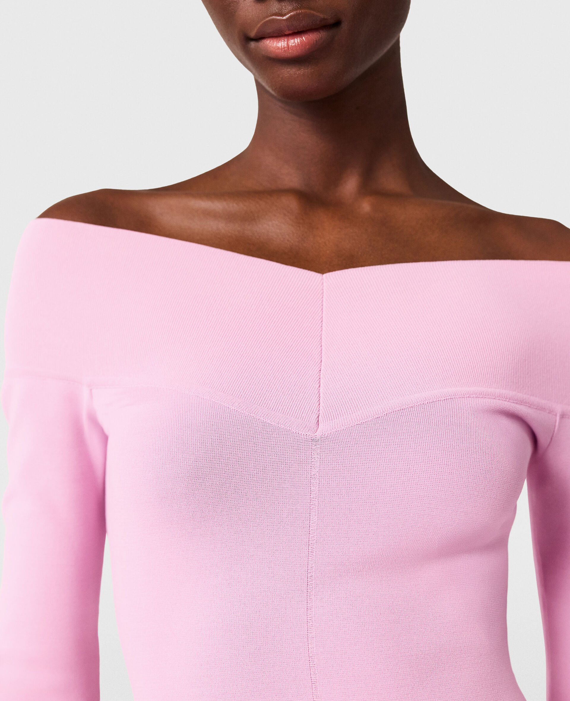 Compact Knit Long Sleeve Dress-Pink-large image number 2