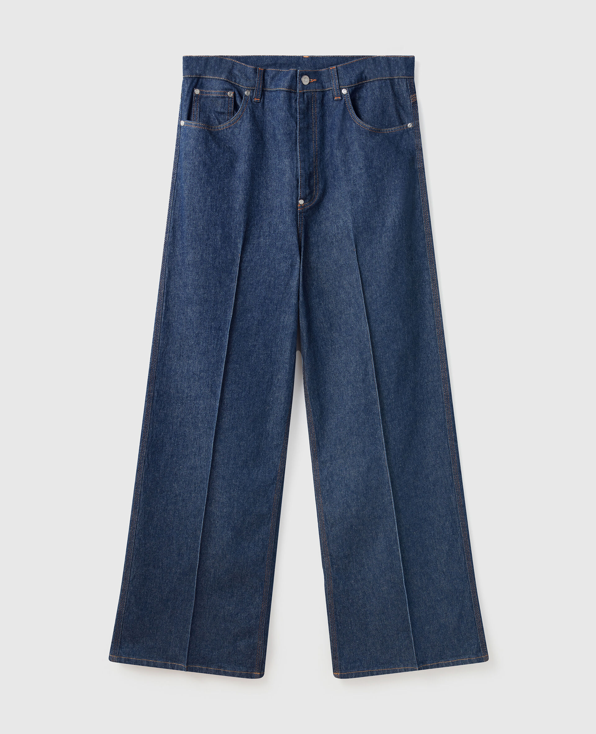 Centre-Pleat Denim Tailored Trousers-Blue-large image number 0