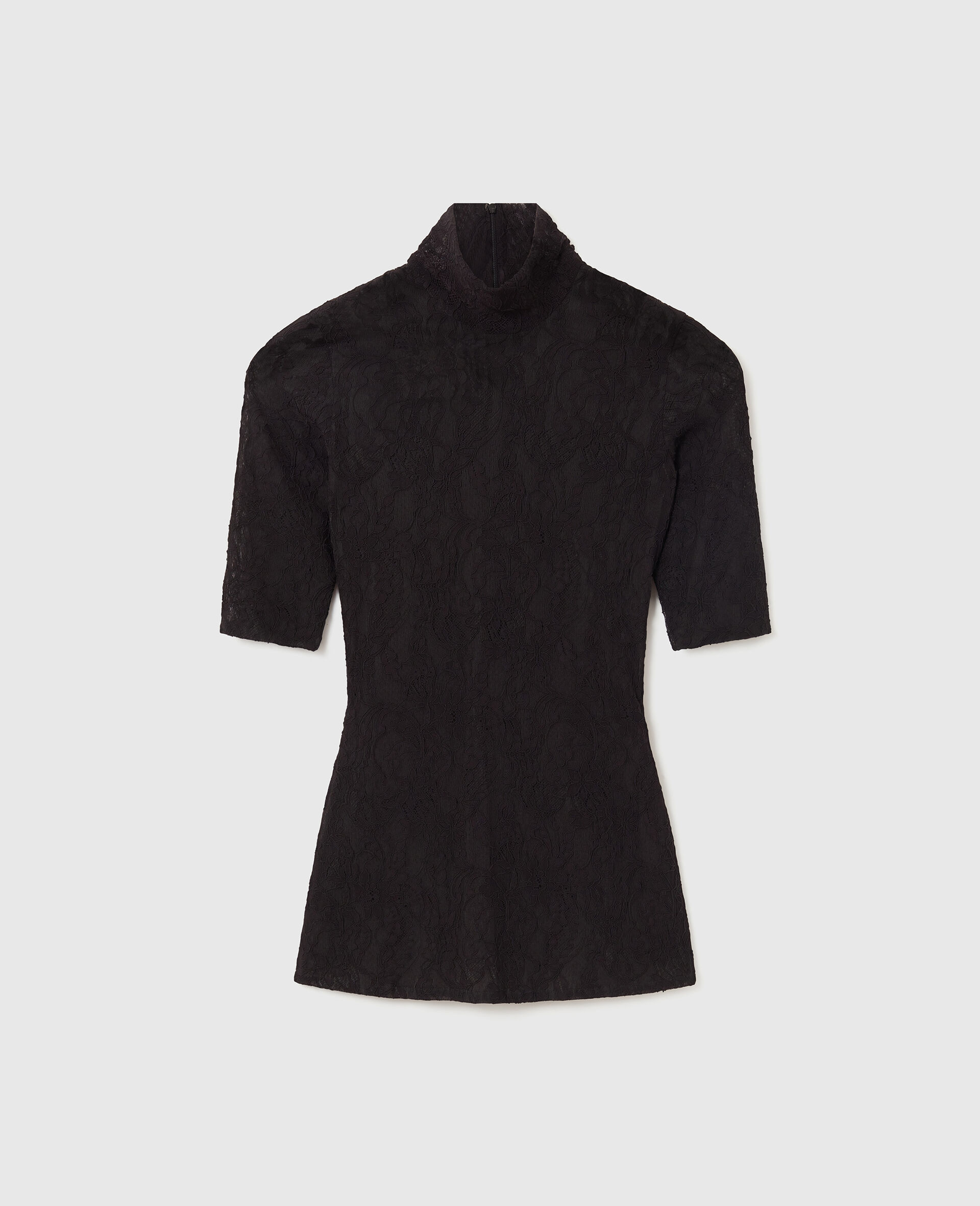 Turtleneck Lace 3/4 Sleeve Top-Black-medium