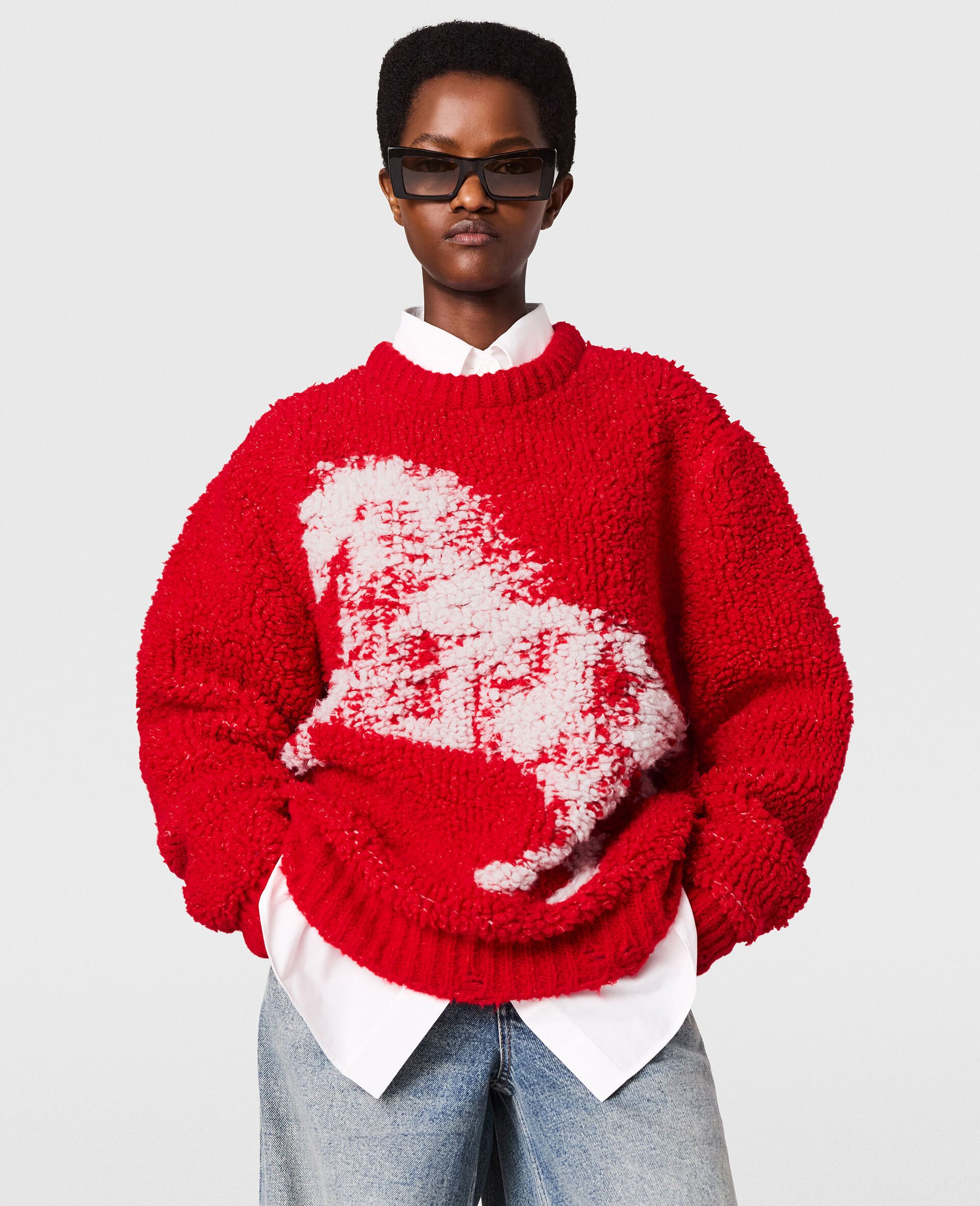 Airbrushed Horse Graphic Crewneck Jumper-Red-medium