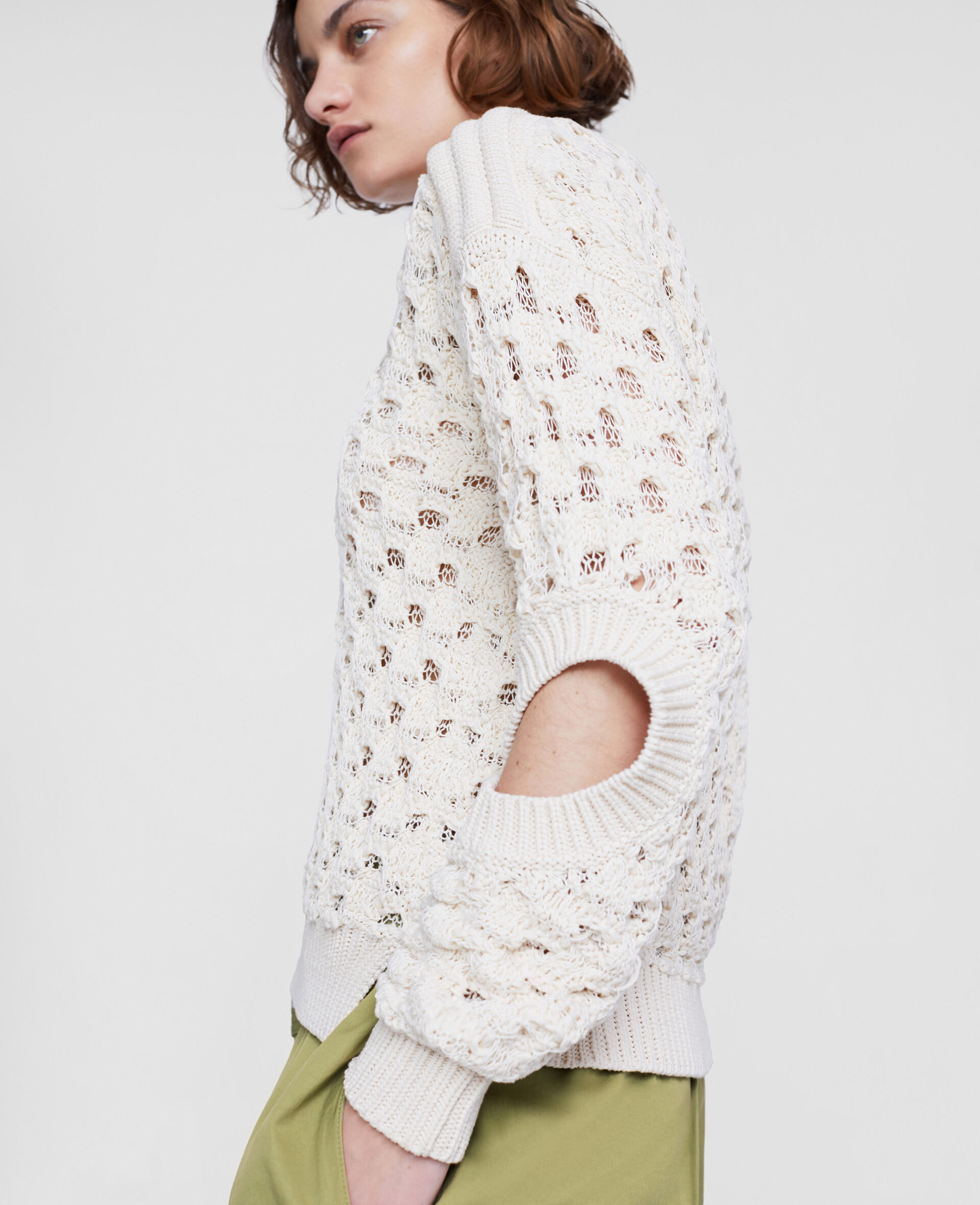 Textured Mesh Knit Sweater-White-large image number 3