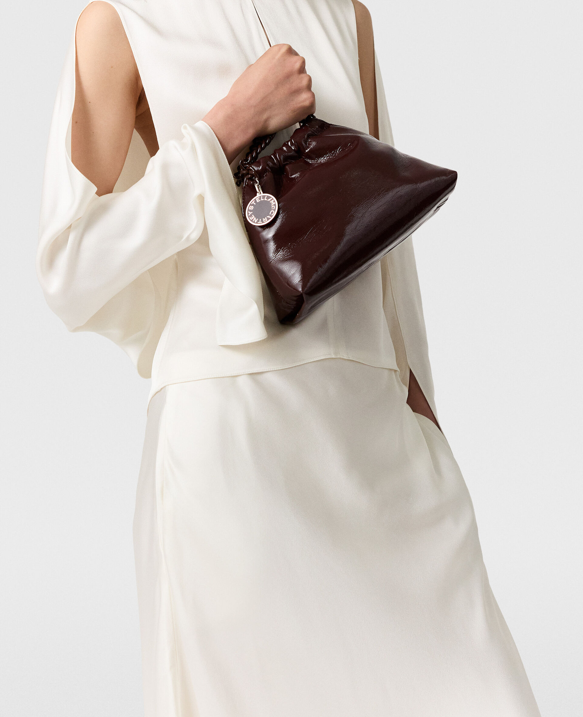 Curved Hem Satin Midi Skirt-Beige-large image number 3